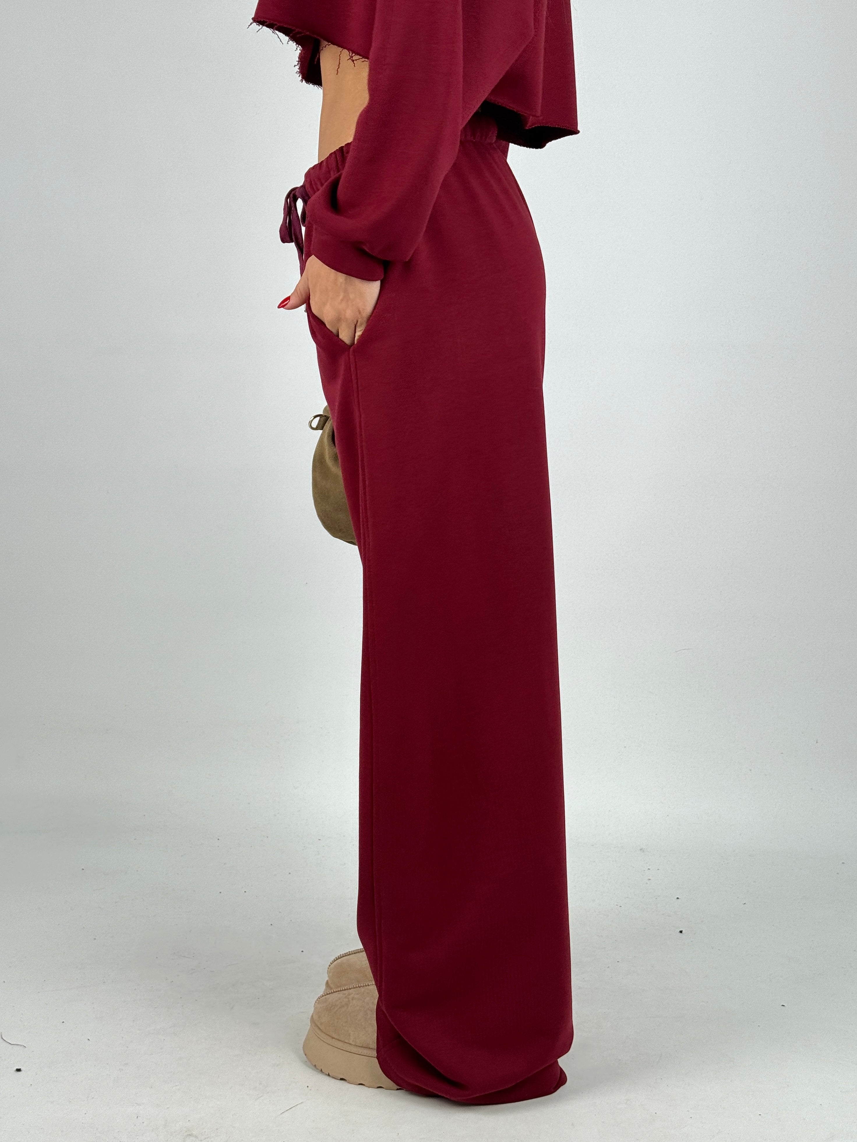 Pantalone tuta crop bordeaux
