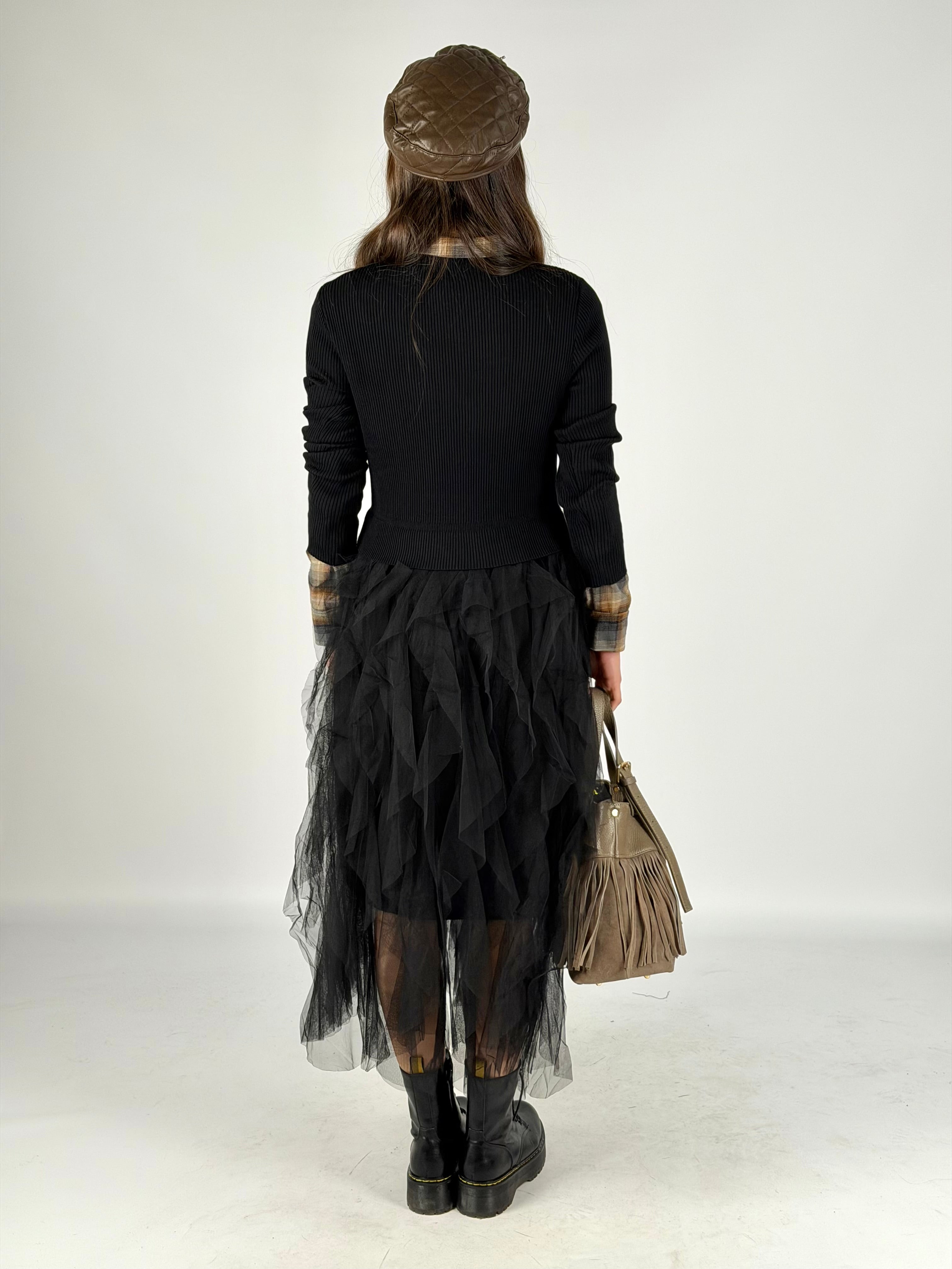 Abito tulle manica lunga nero