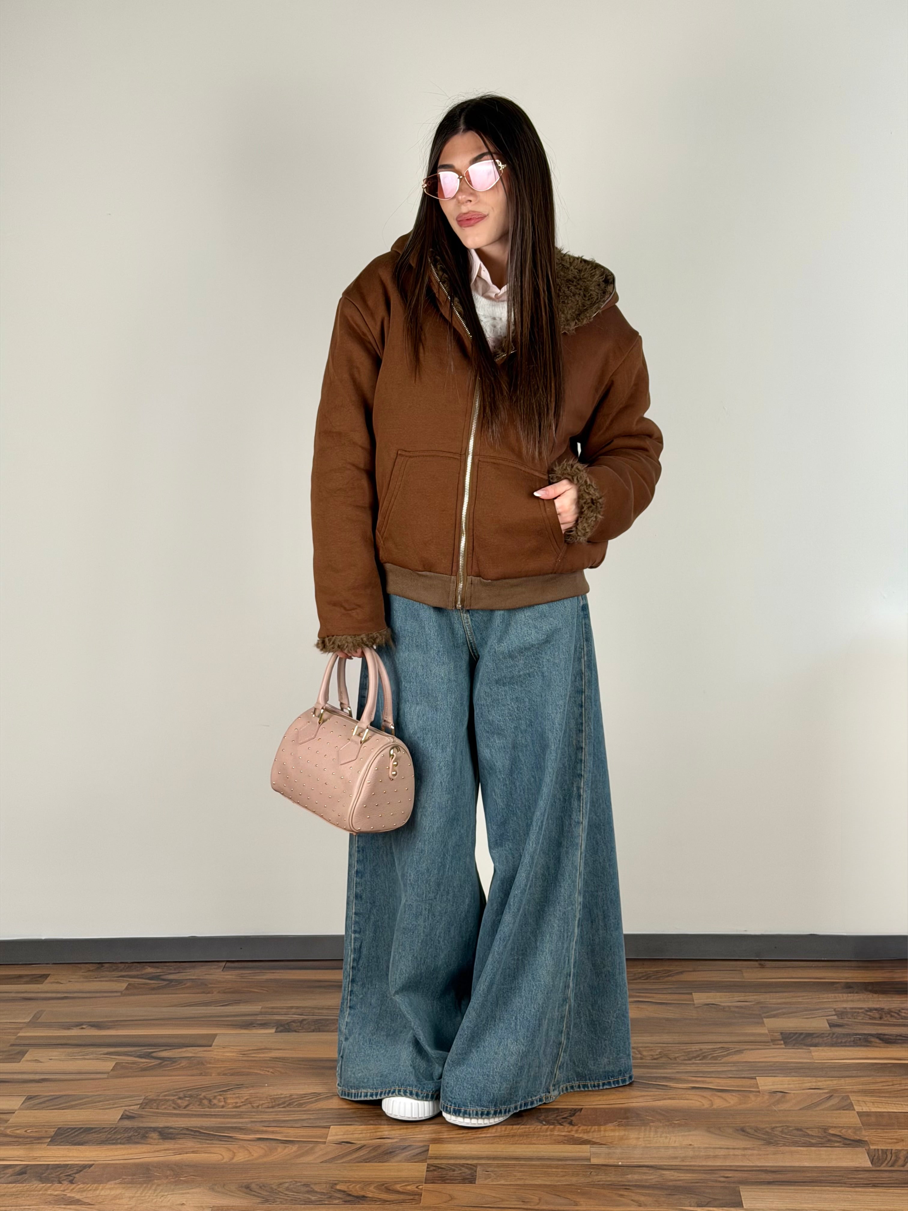 Pelliccia/felpa reversibile moro