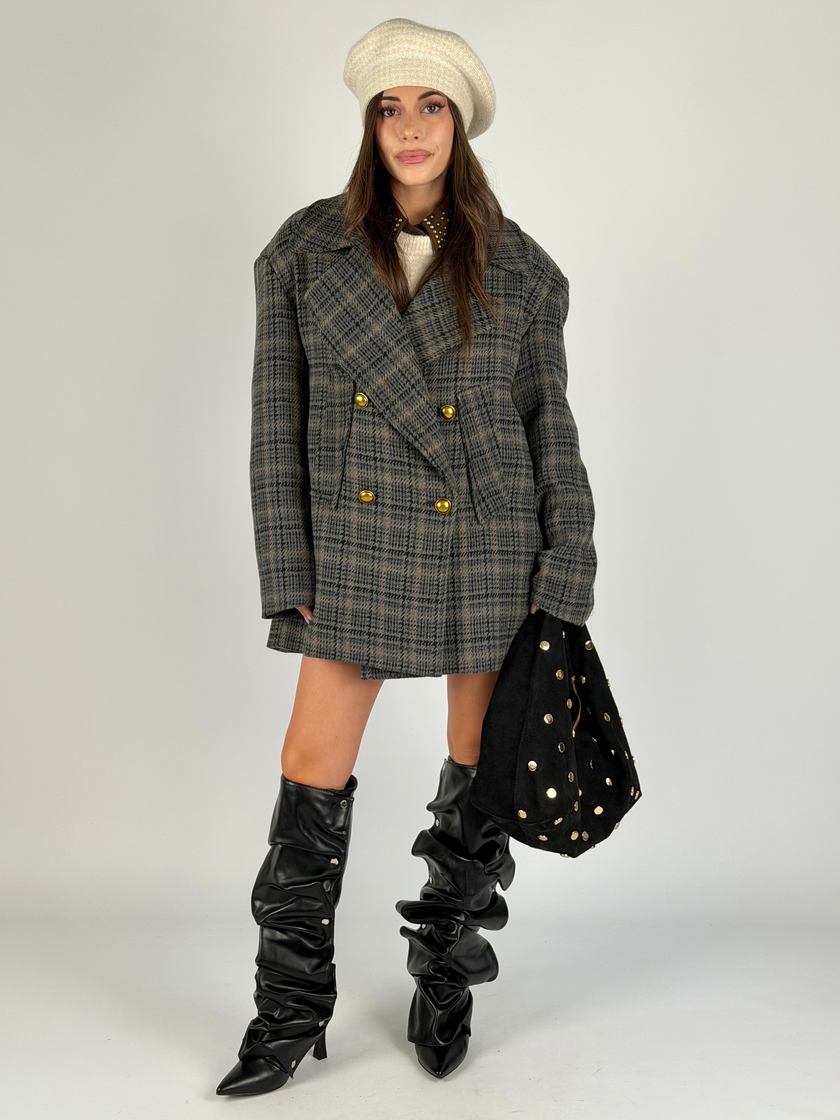 Cappotto check doppio petto