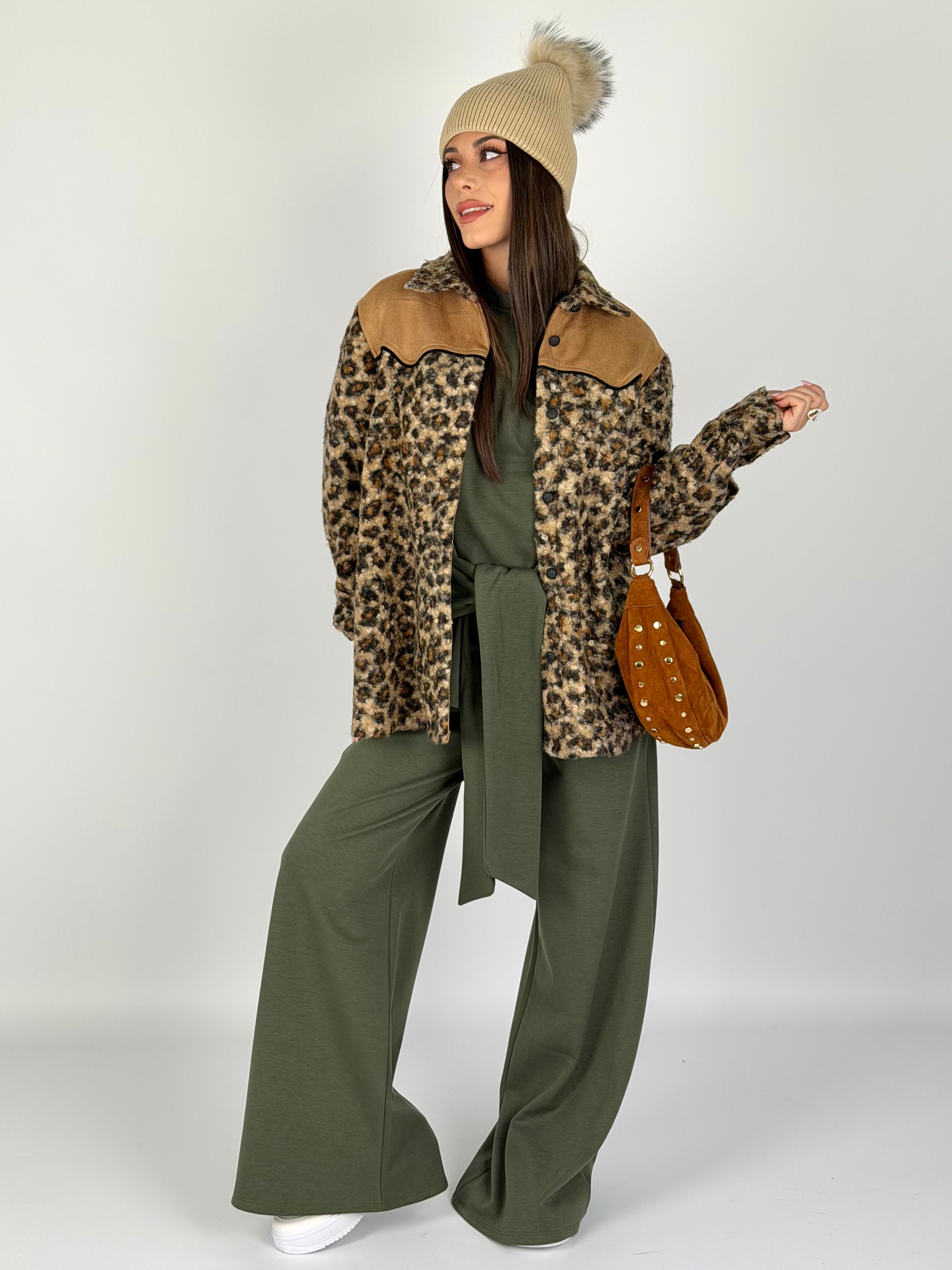 Giubbino teddy Leopard marrone