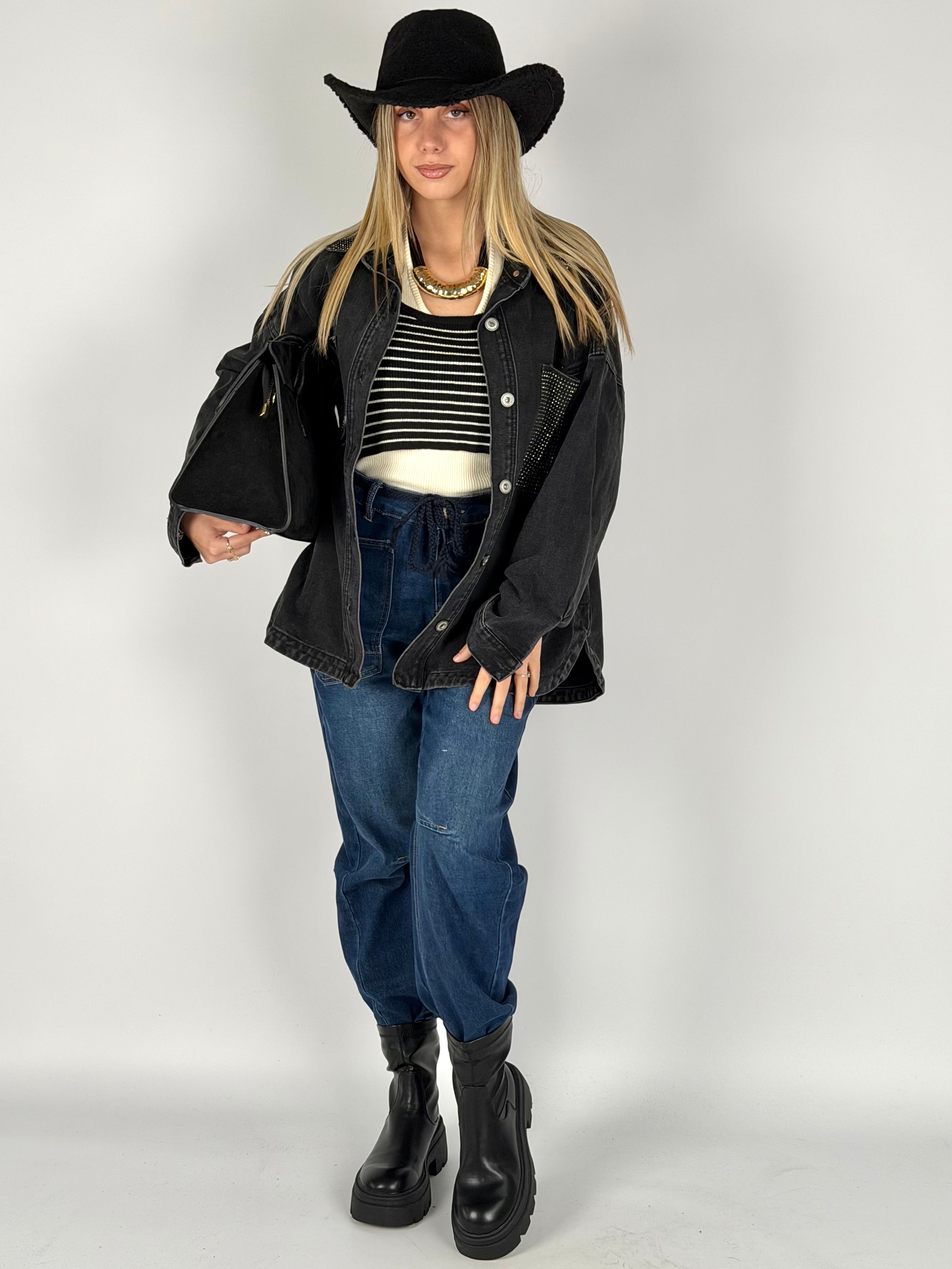 Camicia denim zirconi nera