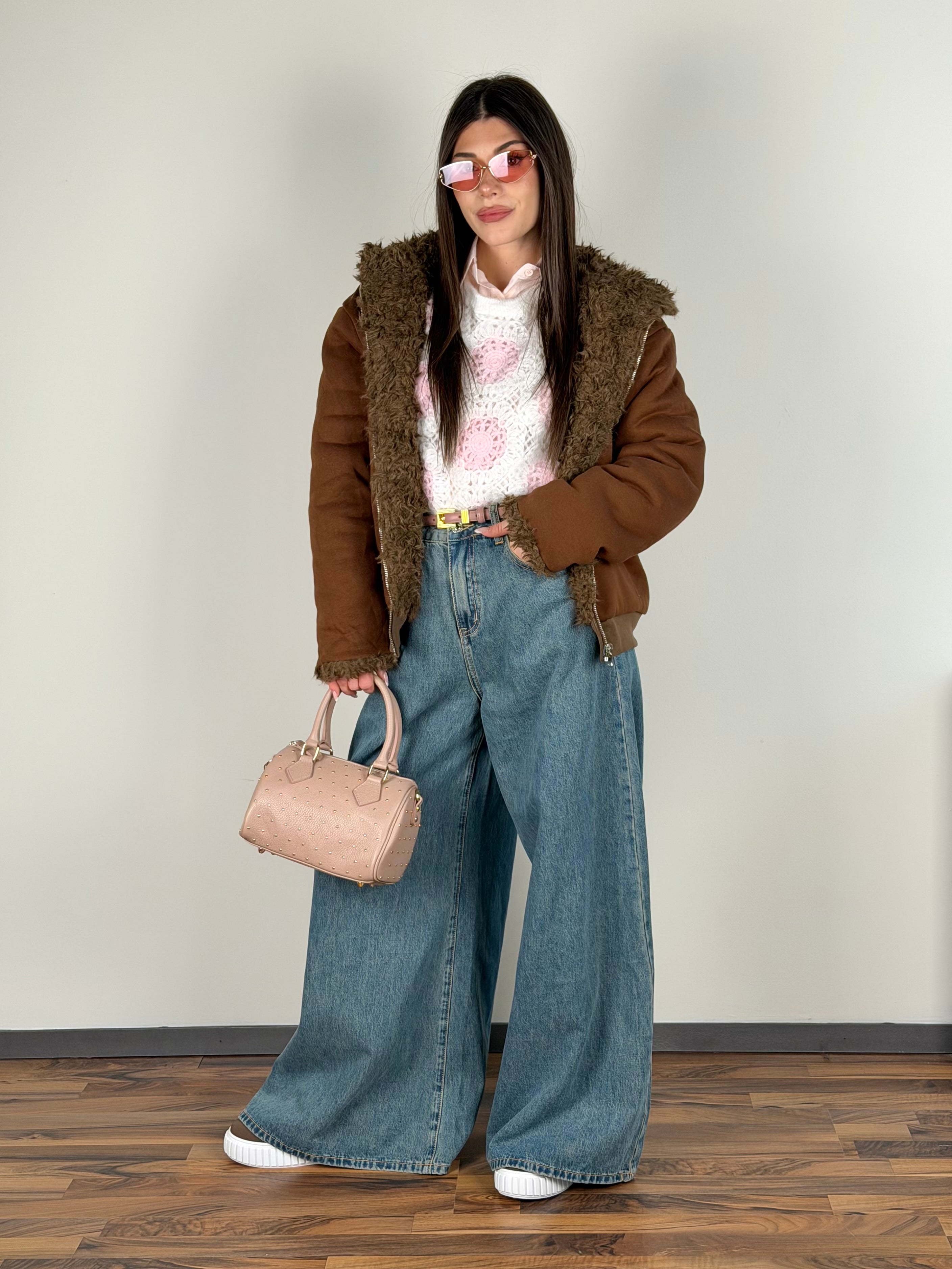 Pelliccia/felpa reversibile moro