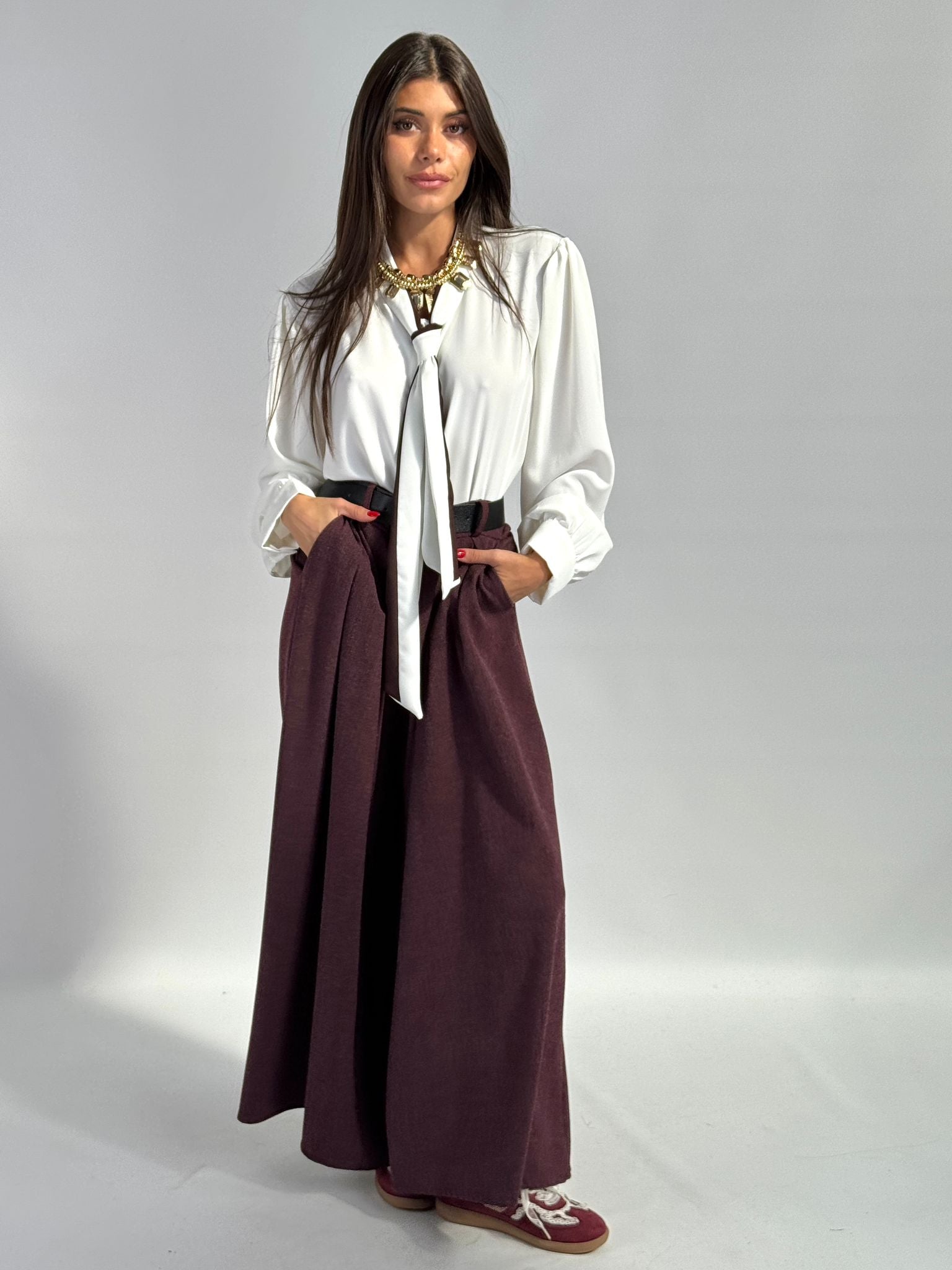 Camicia con cravatta bicolor bianca