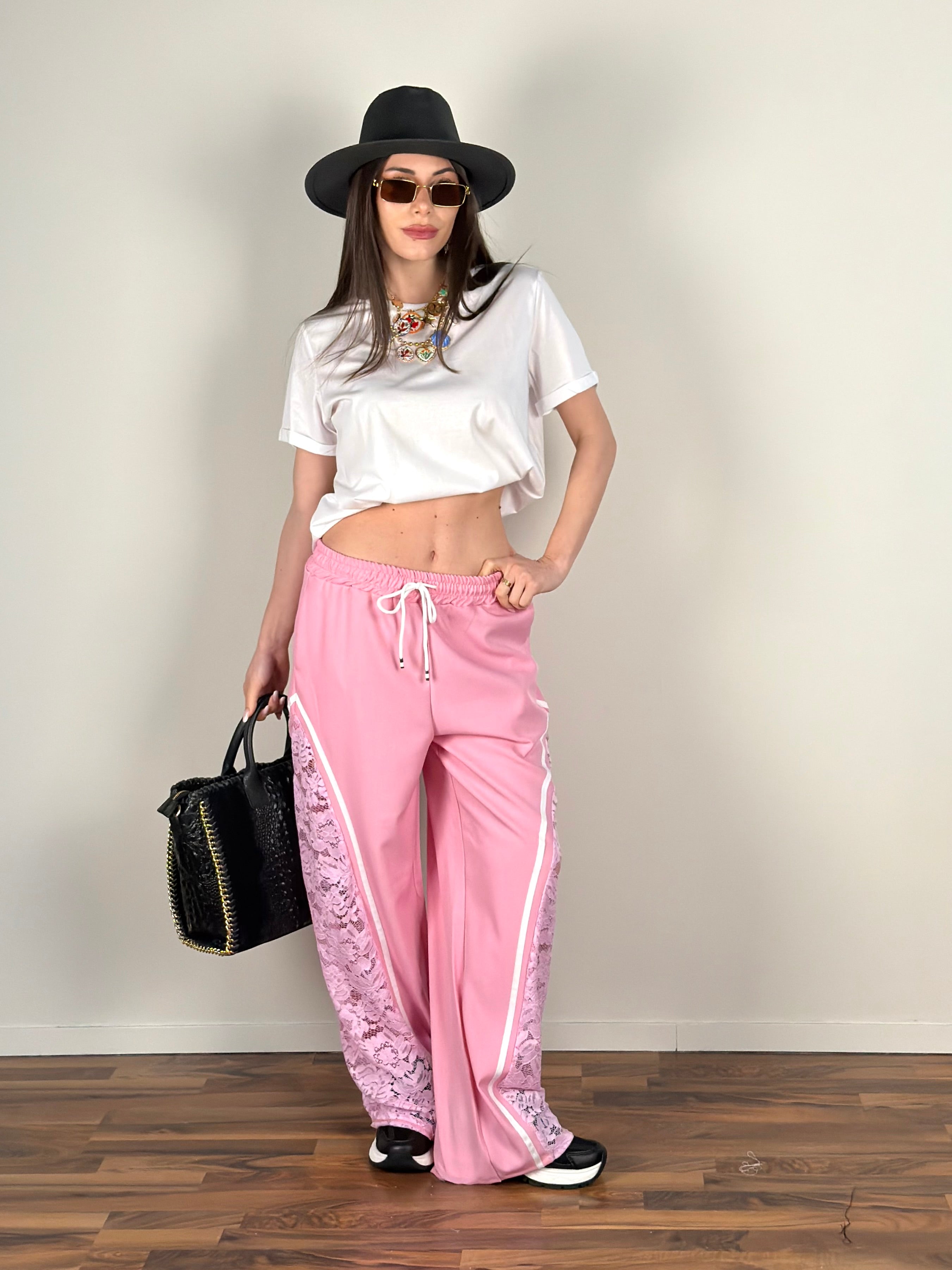 Pantalone tuta pizzo rosa