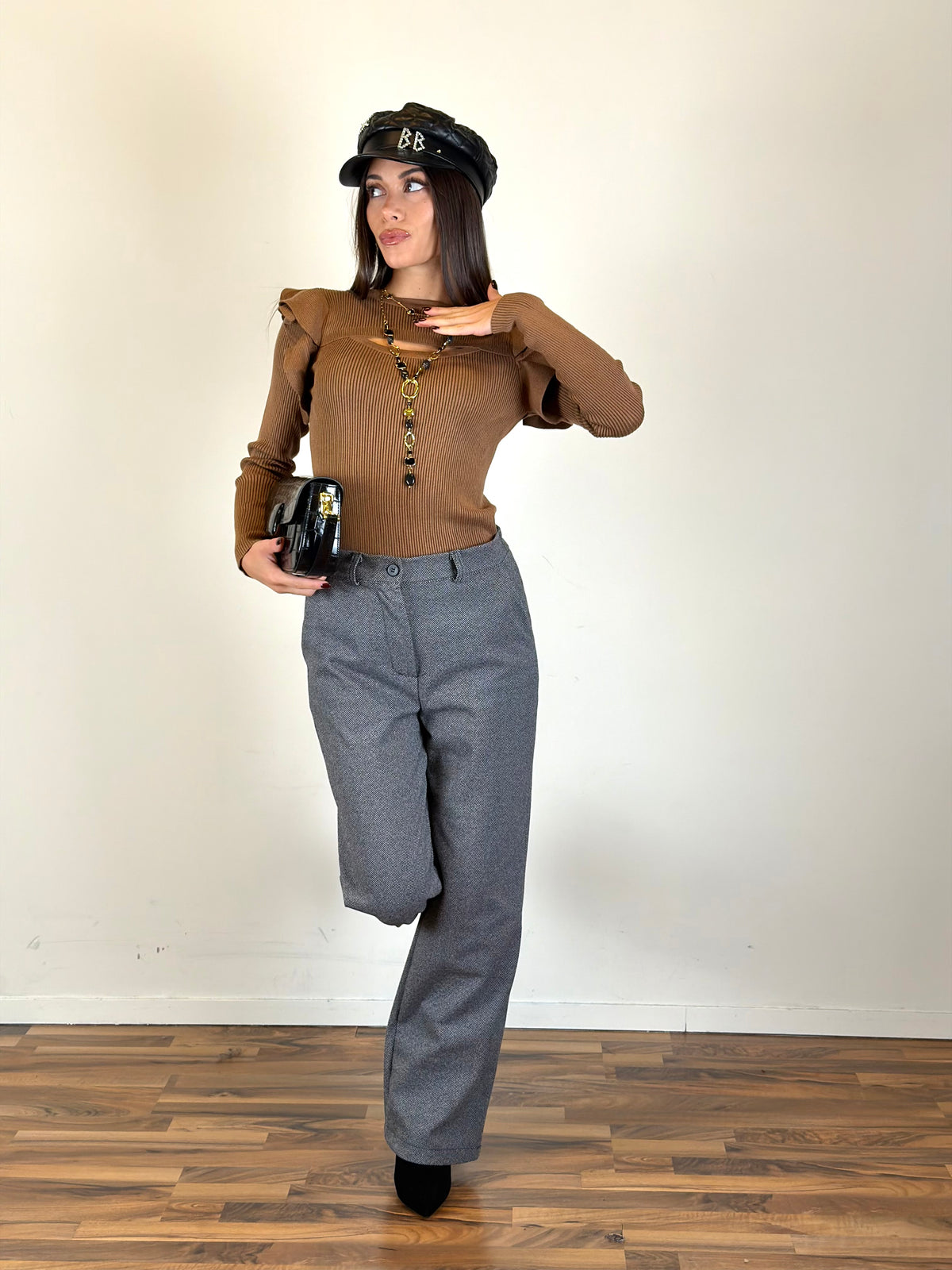 Pantalone mélange nero