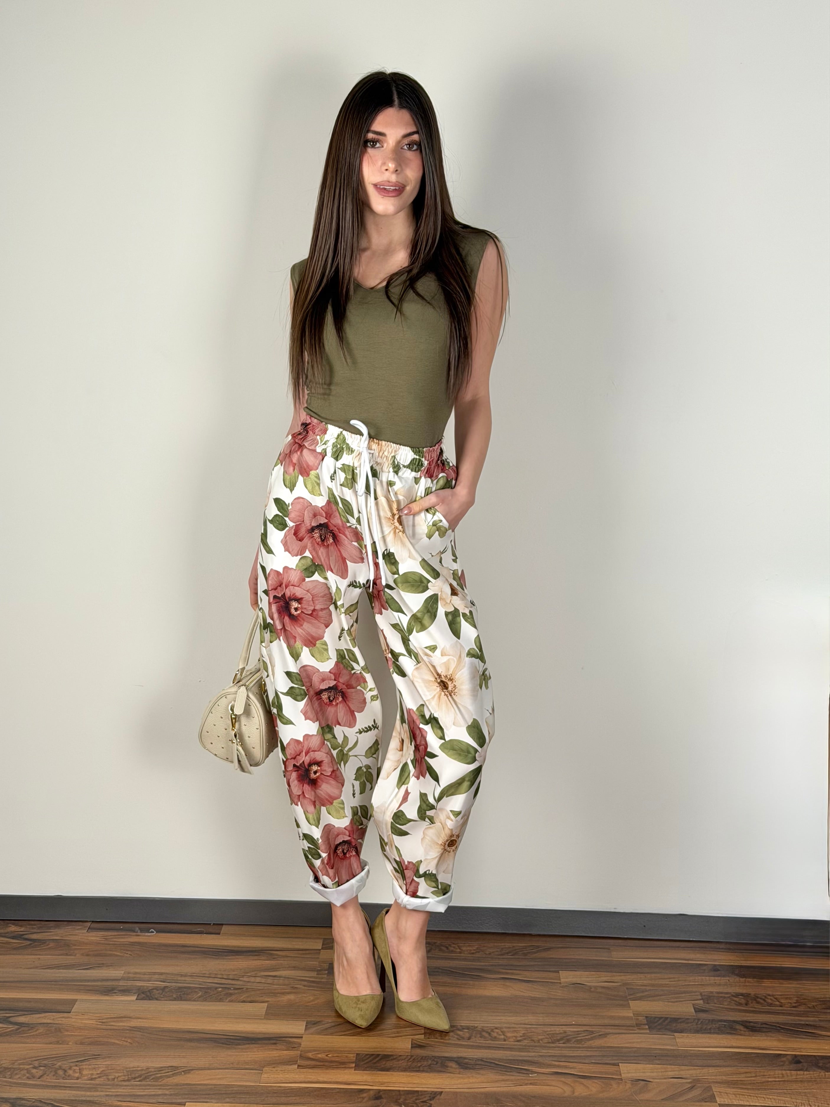 Pantalone Spring fiori rosa