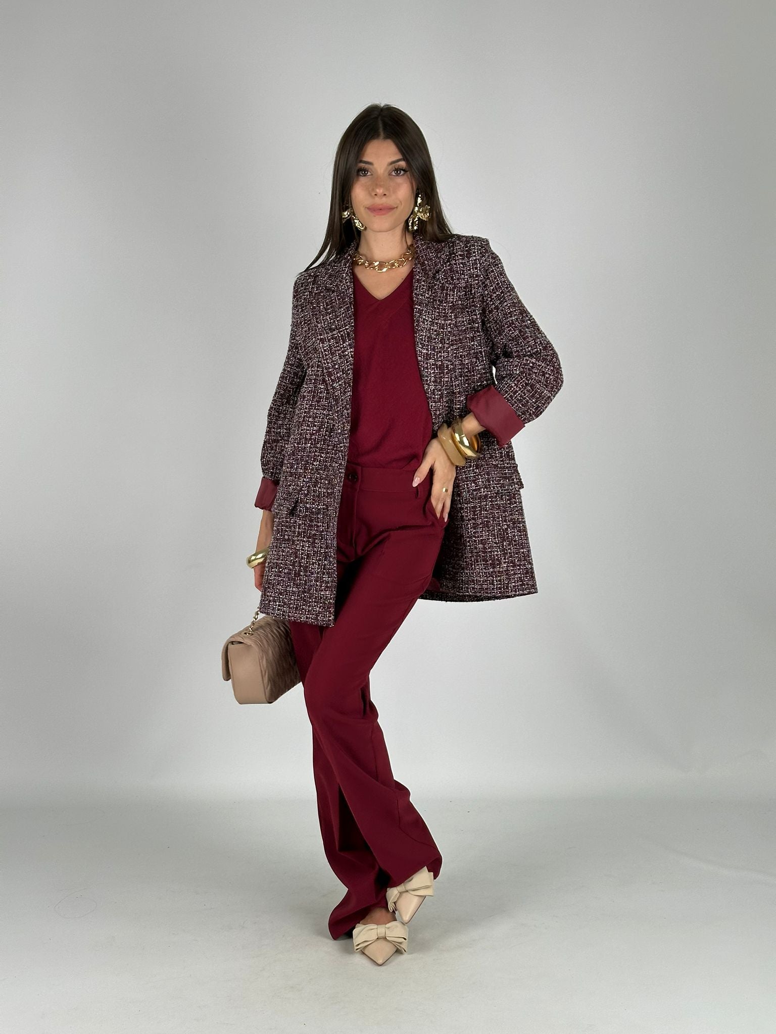 Giacca boucle elegant bordeaux