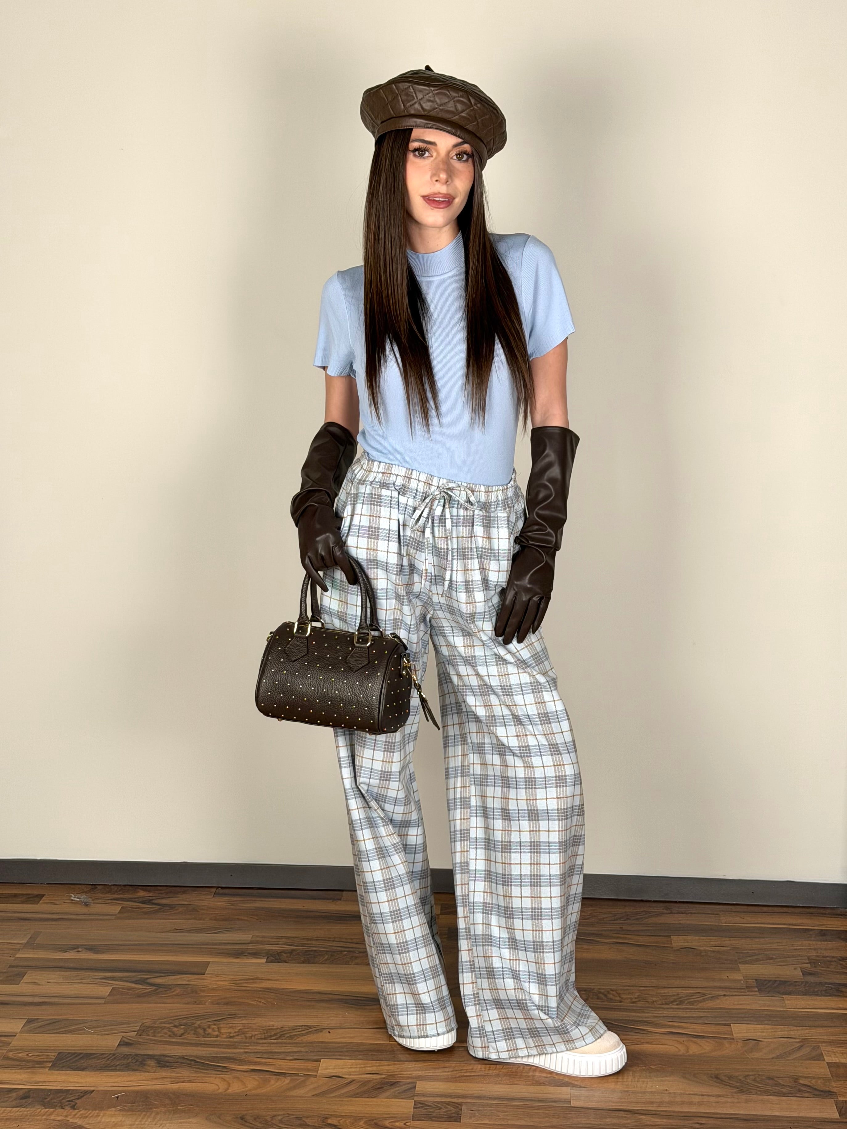 Pantalone check urban celeste