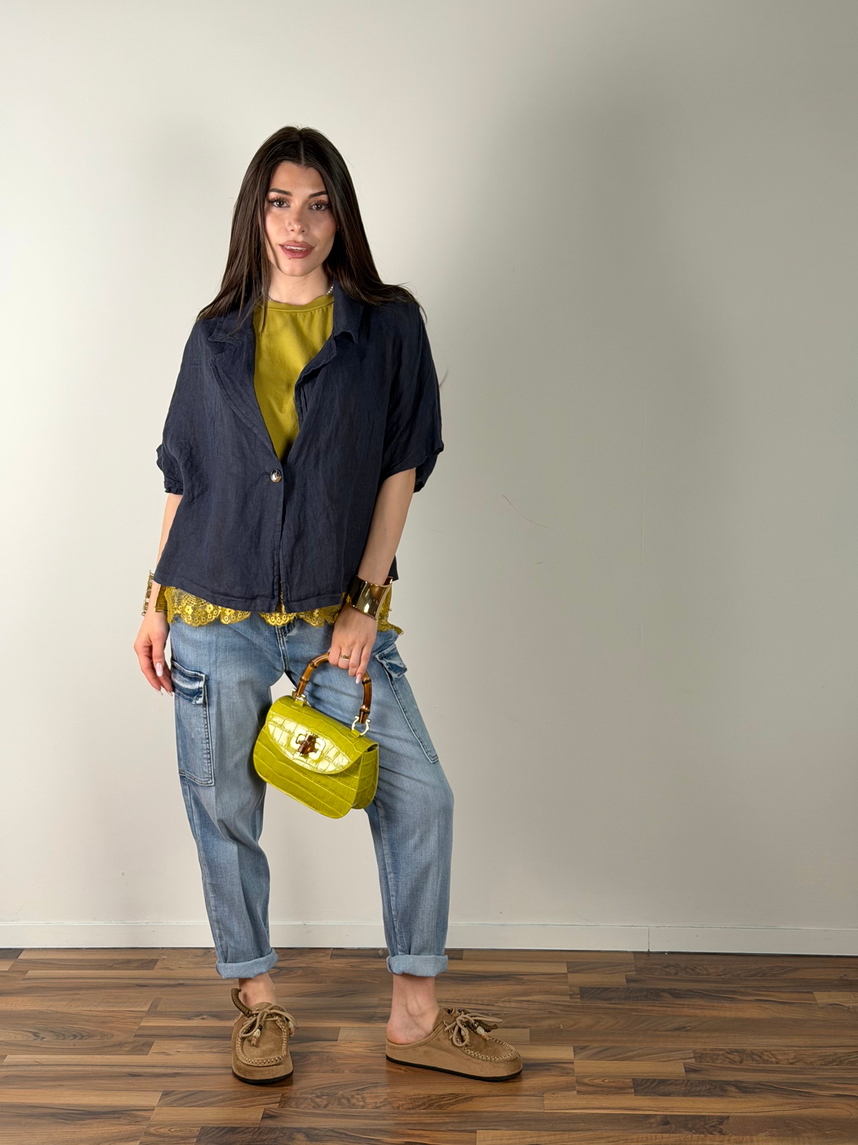 Giacca Lino 1 bottone blu