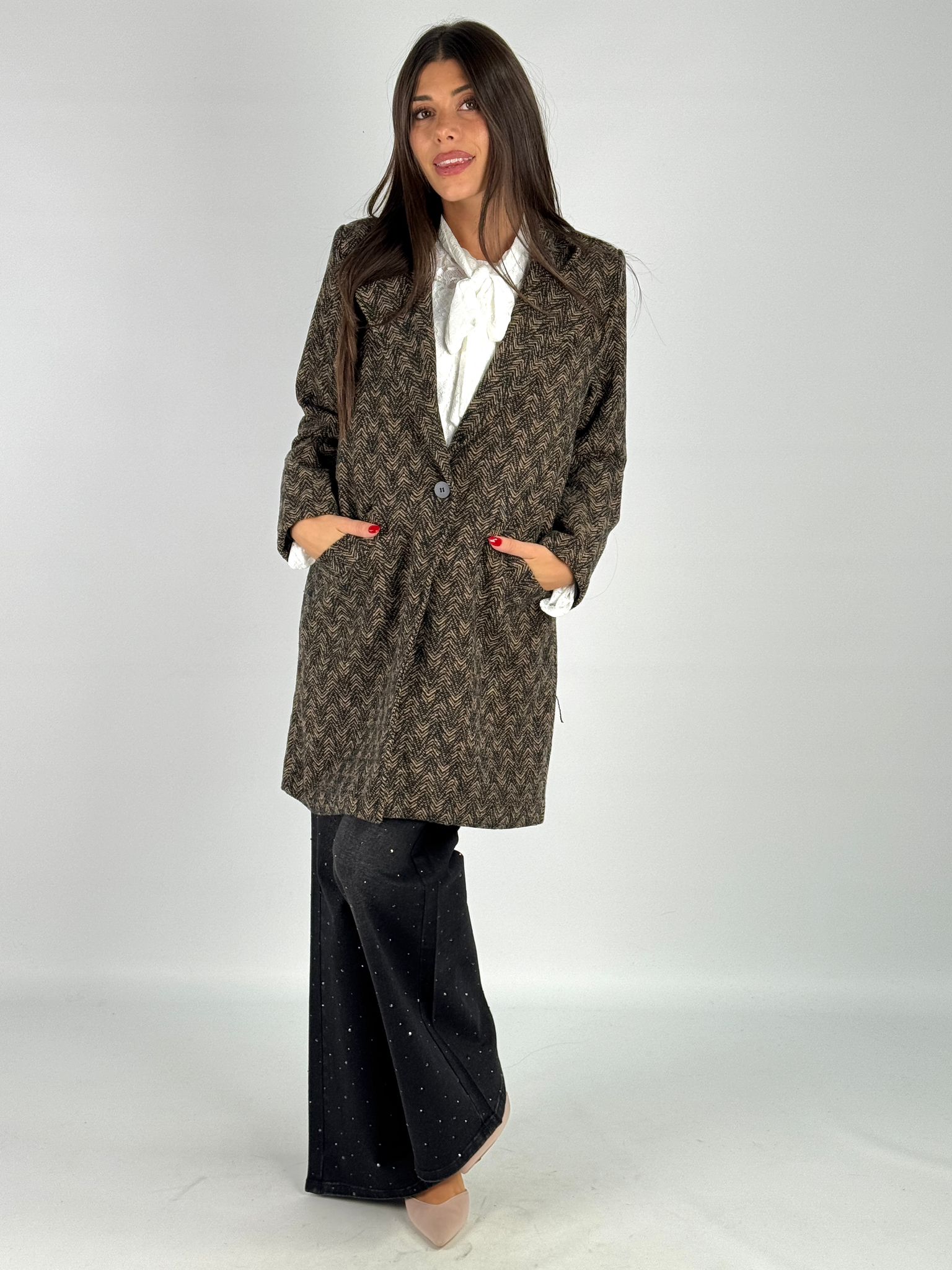 Cappotto a spiga tabacco