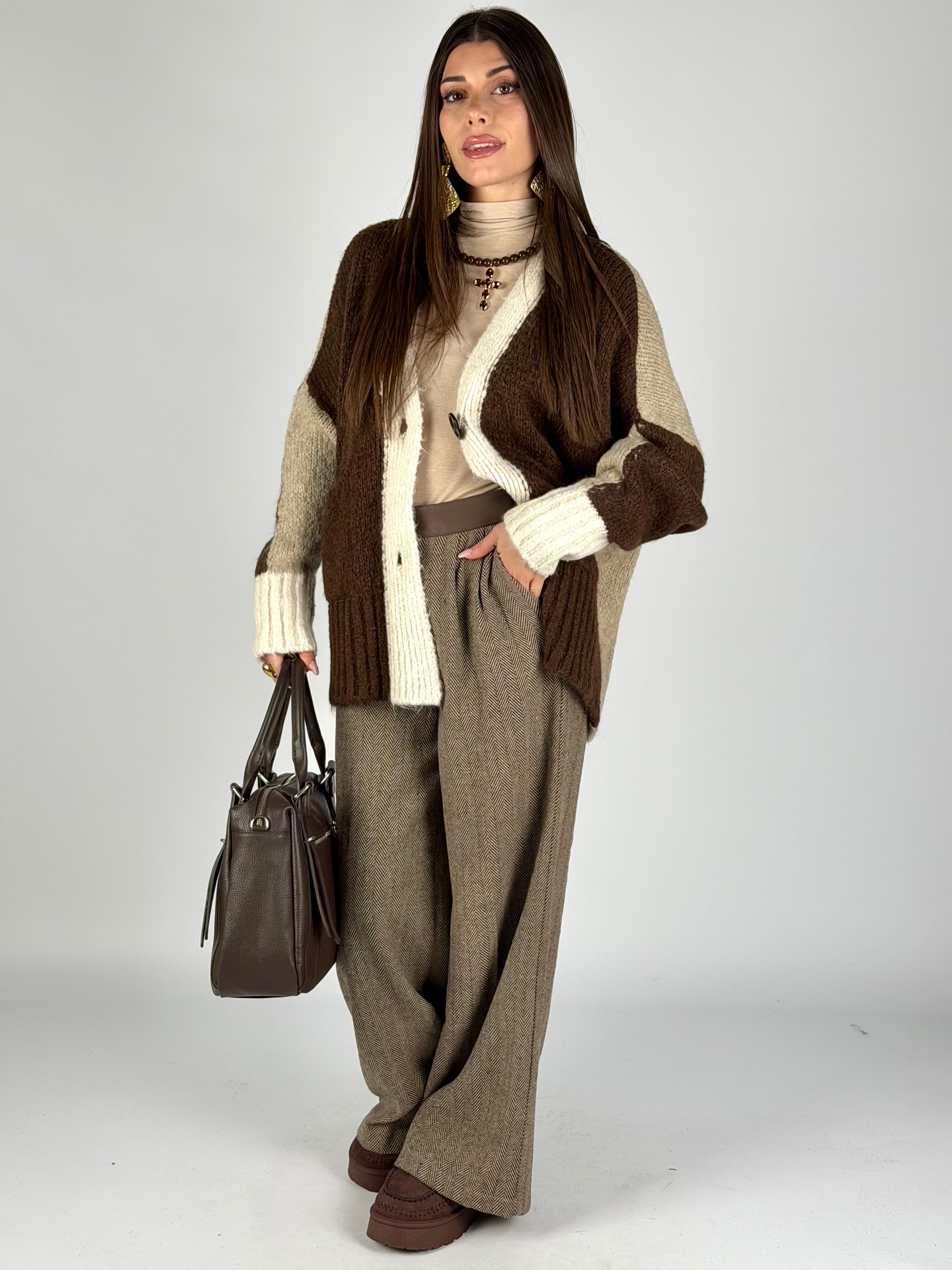 Cardigan due colori moro