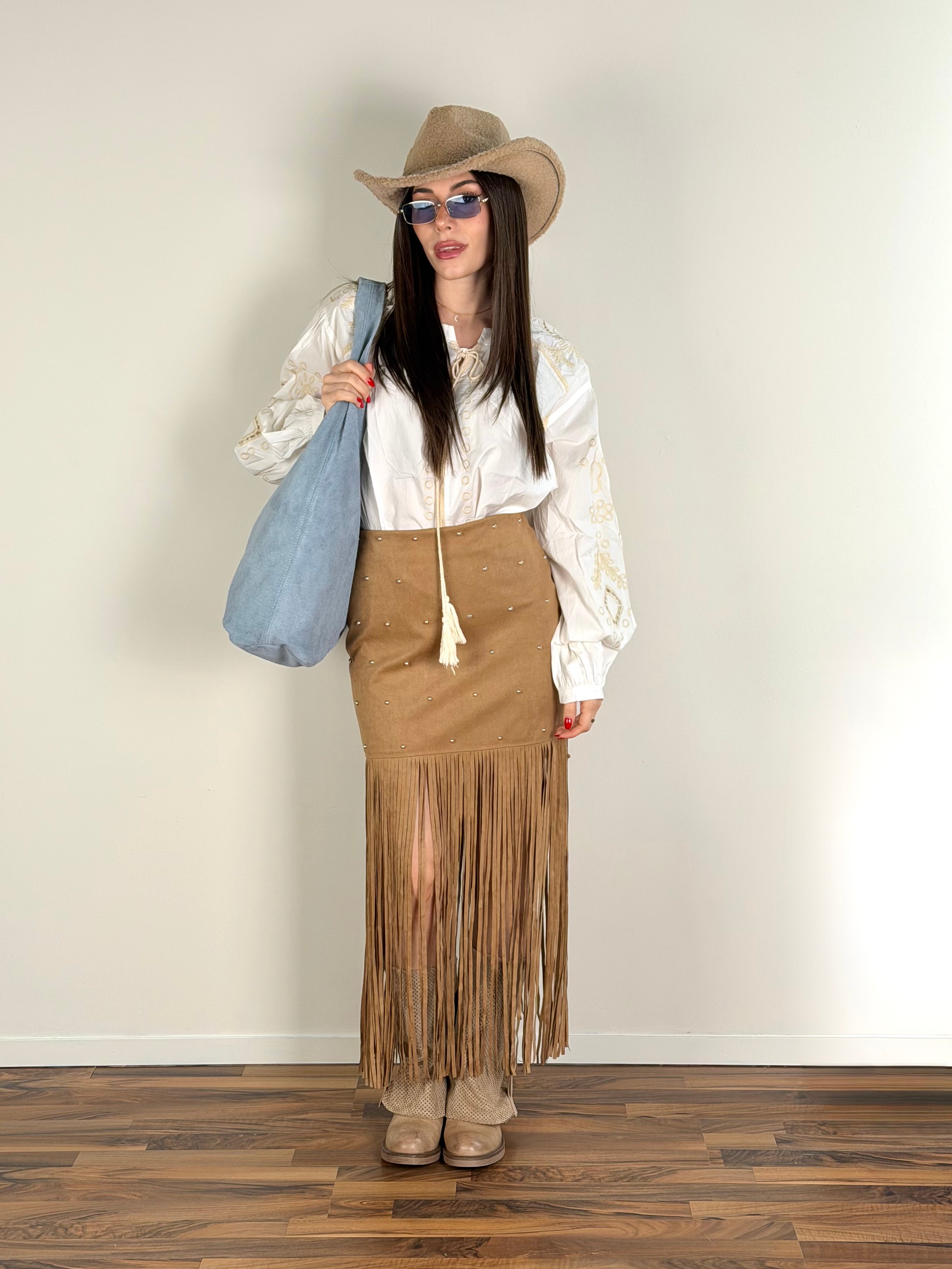 Camicia ricamo beige