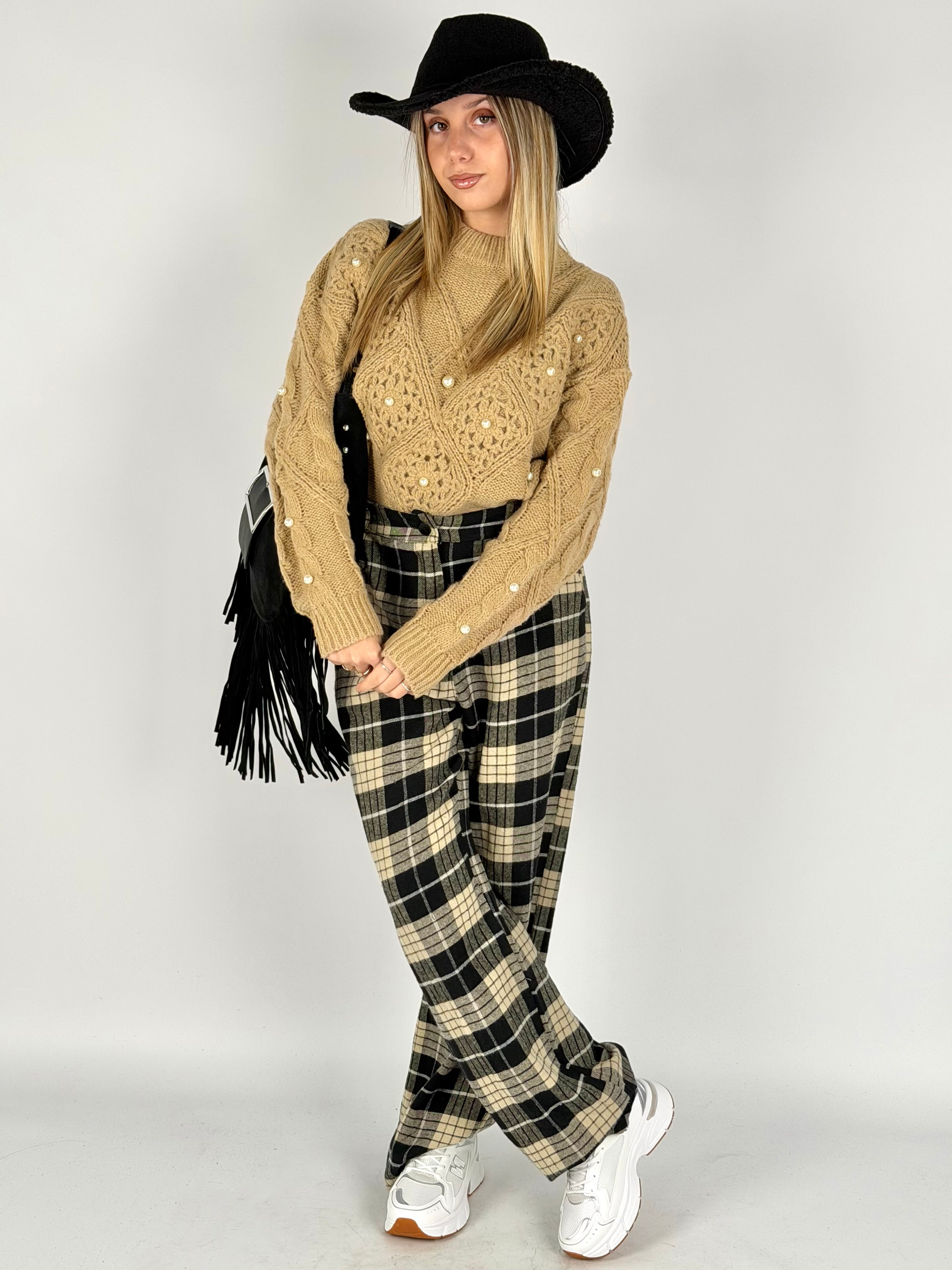 Pantalone check Perla nero