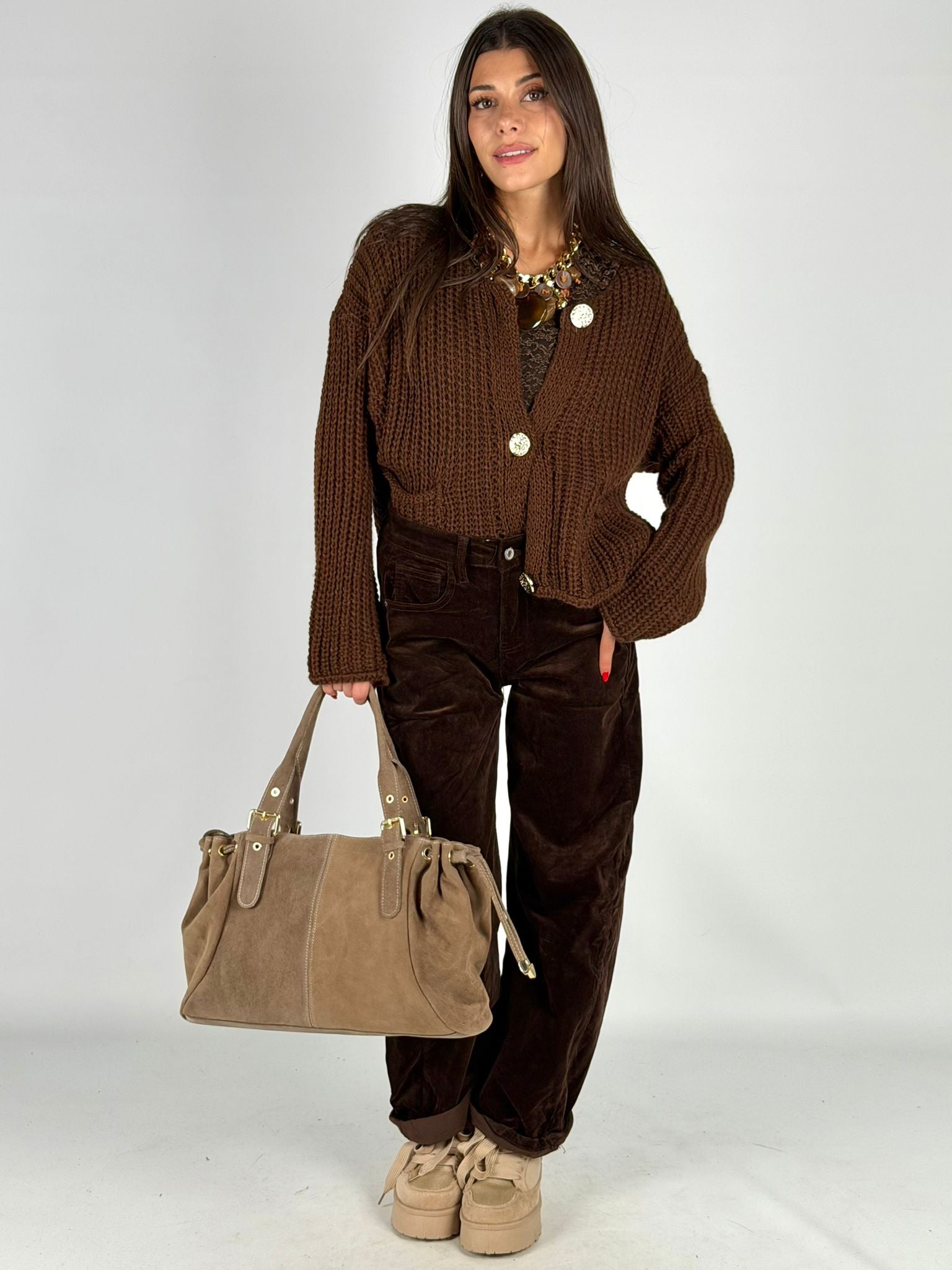 Cardigan con tasca moro