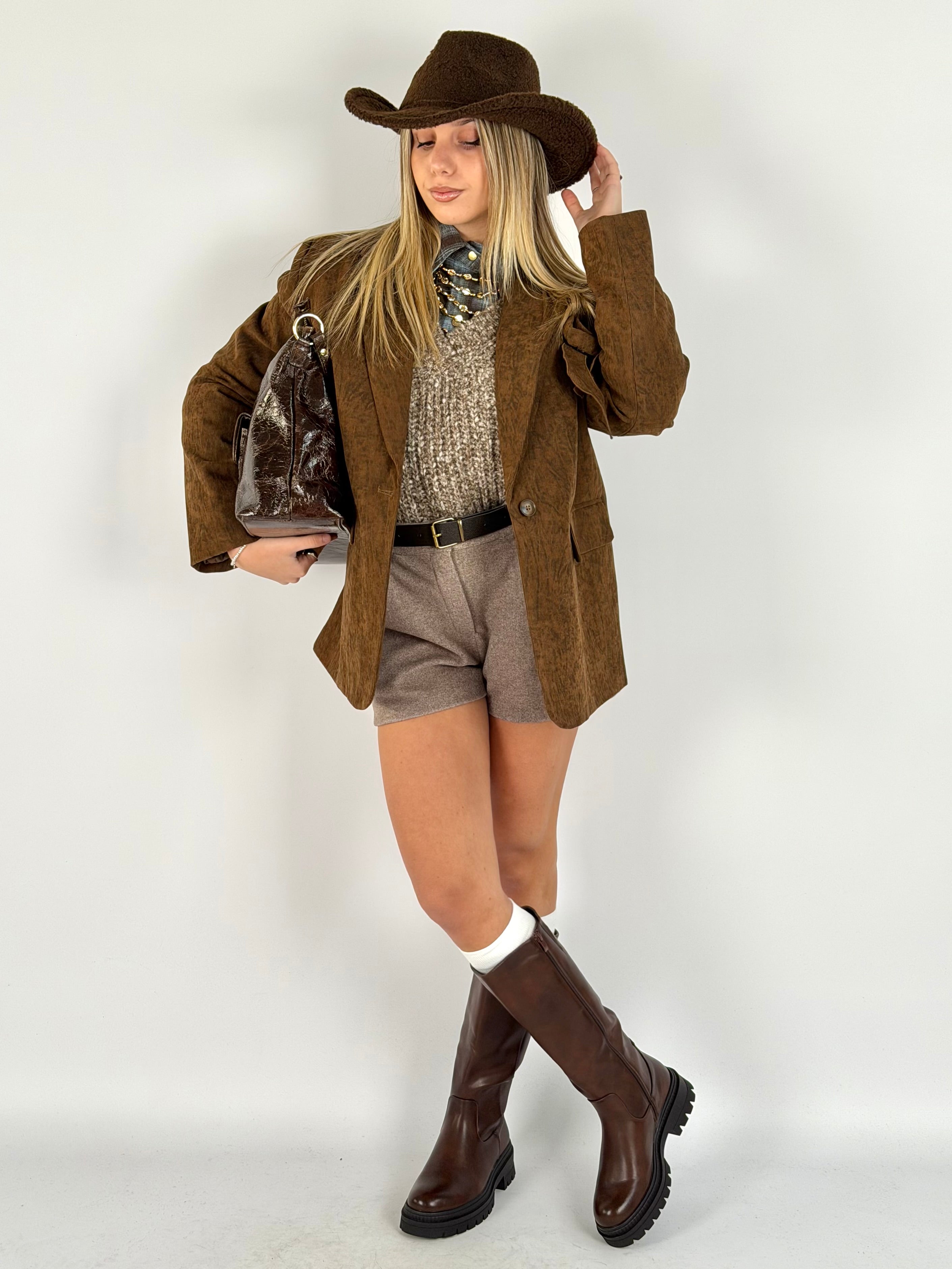 Giacca spilla maxi rosa tabacco