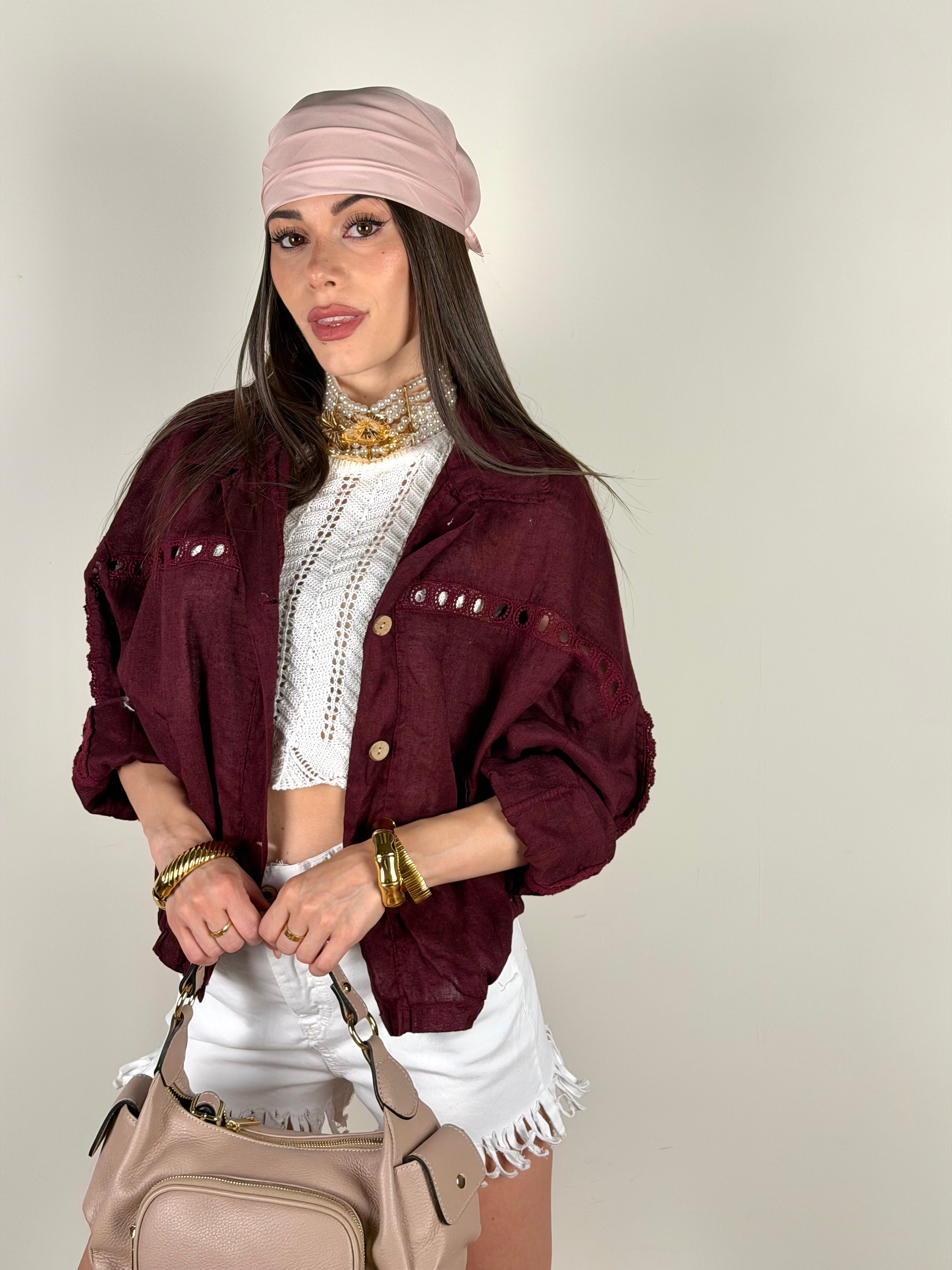 Camicia puro lino Mediterranea bordeaux