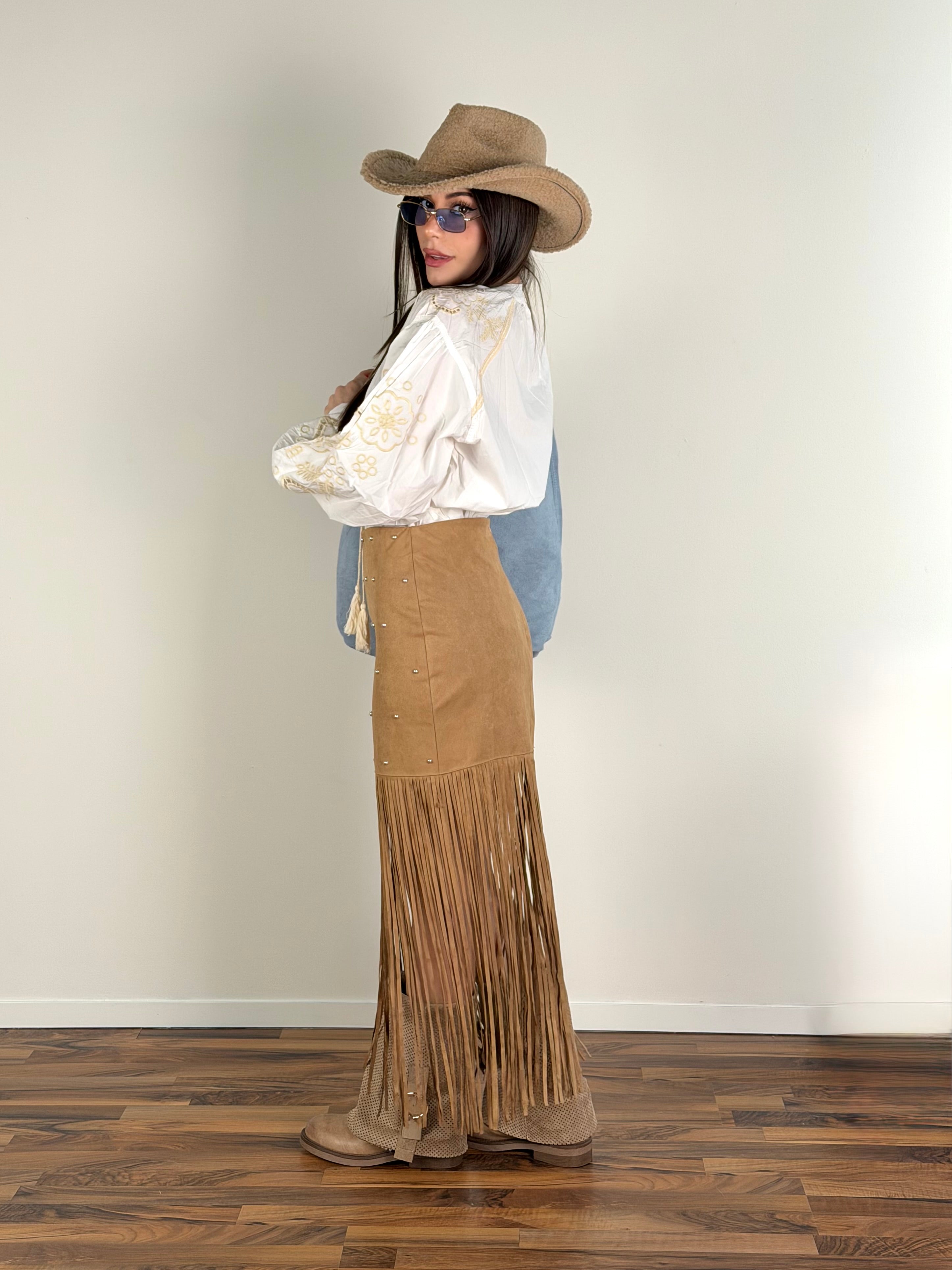 Camicia ricamo beige