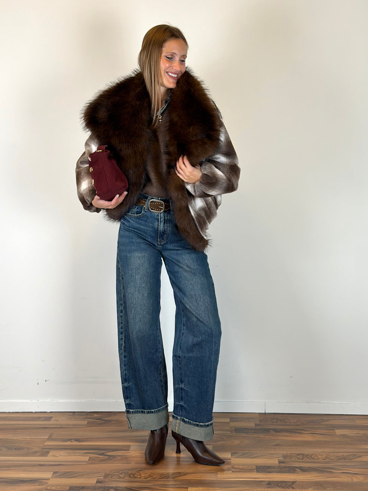 Cappotto check tabacco