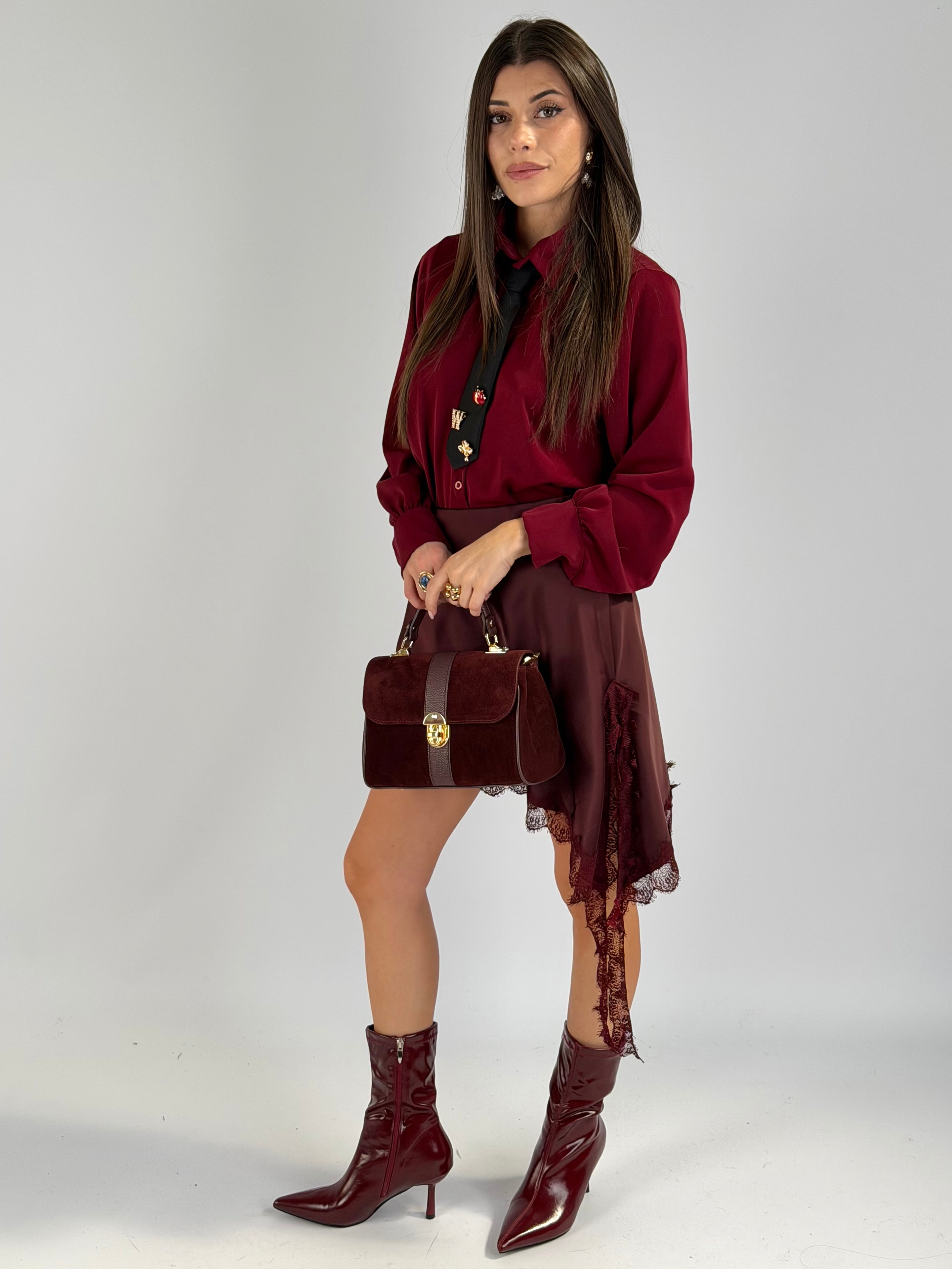 Camicia cravatta sporty bordeaux