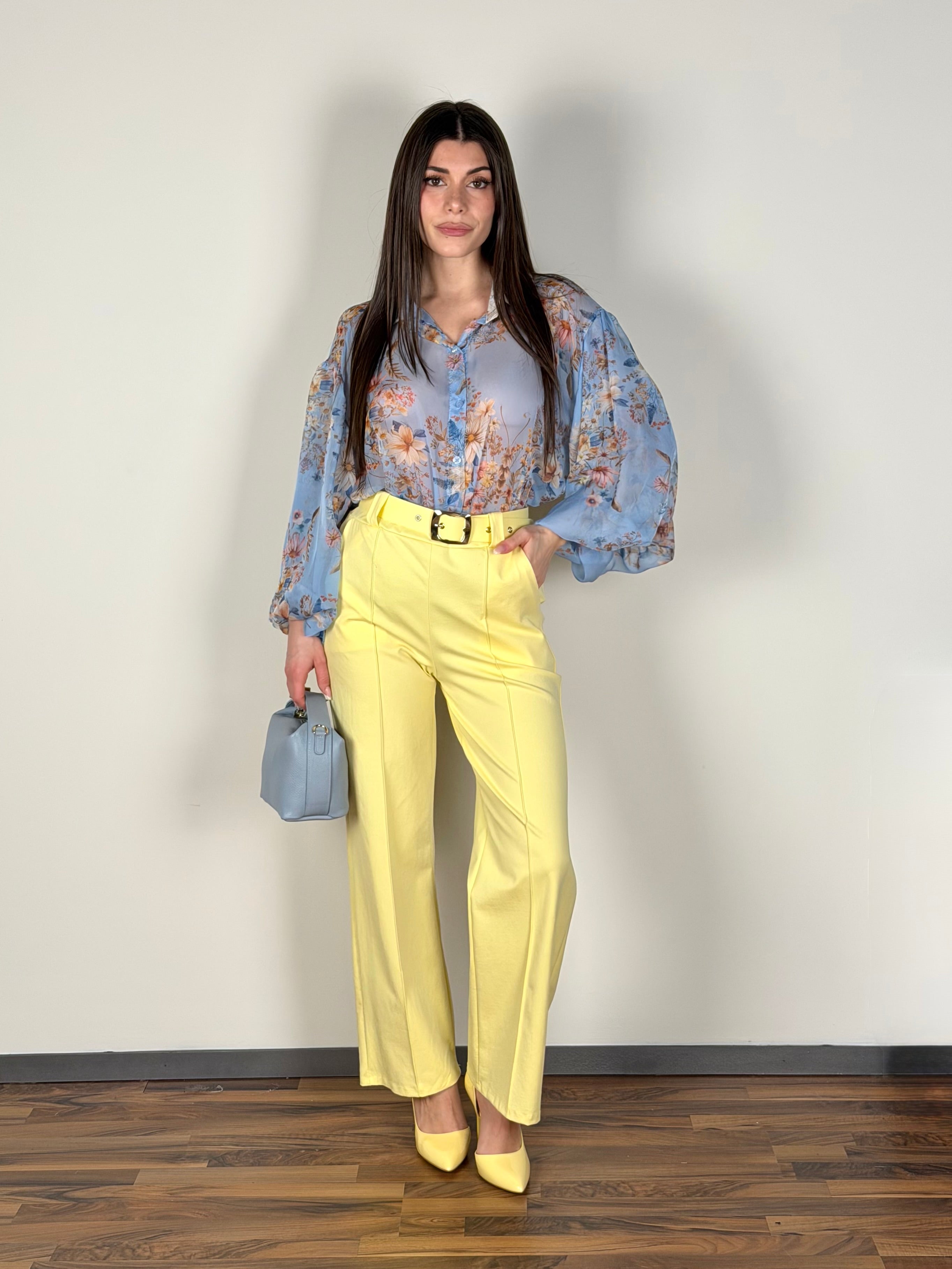 Pantalone maxi cintura gialla