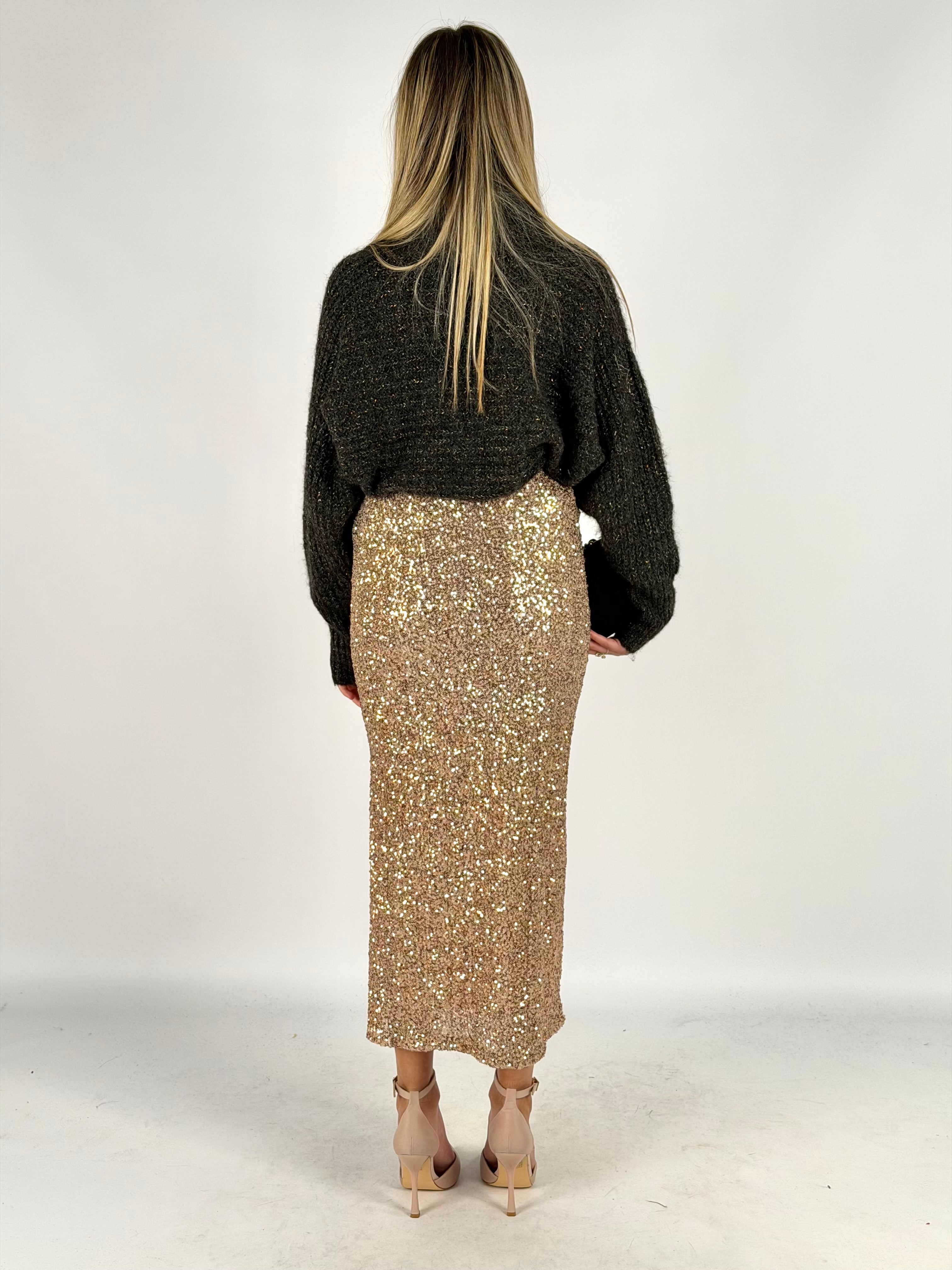 Gonna spacco paillettes beige