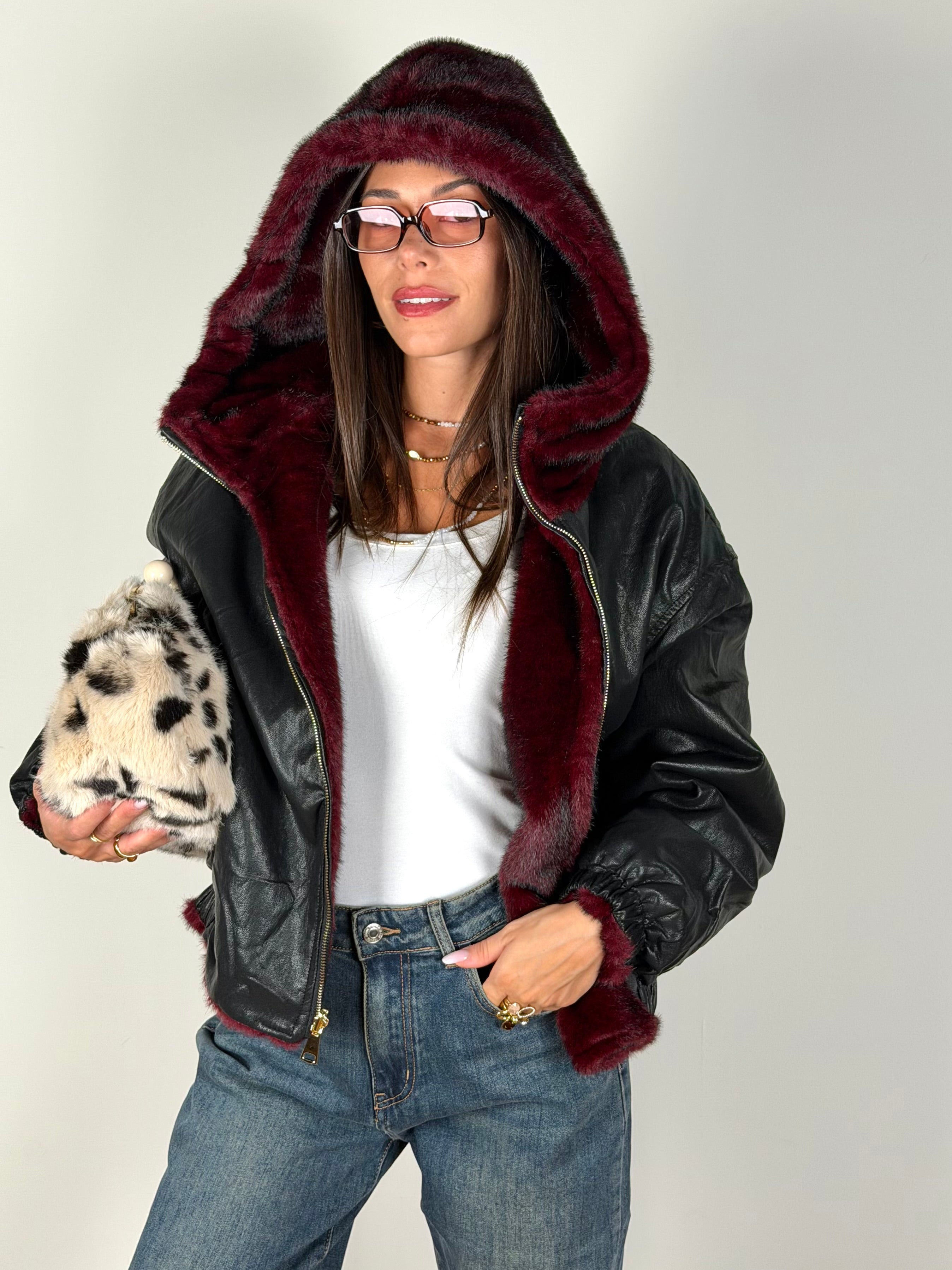 Pelliccia reversibile bordeaux