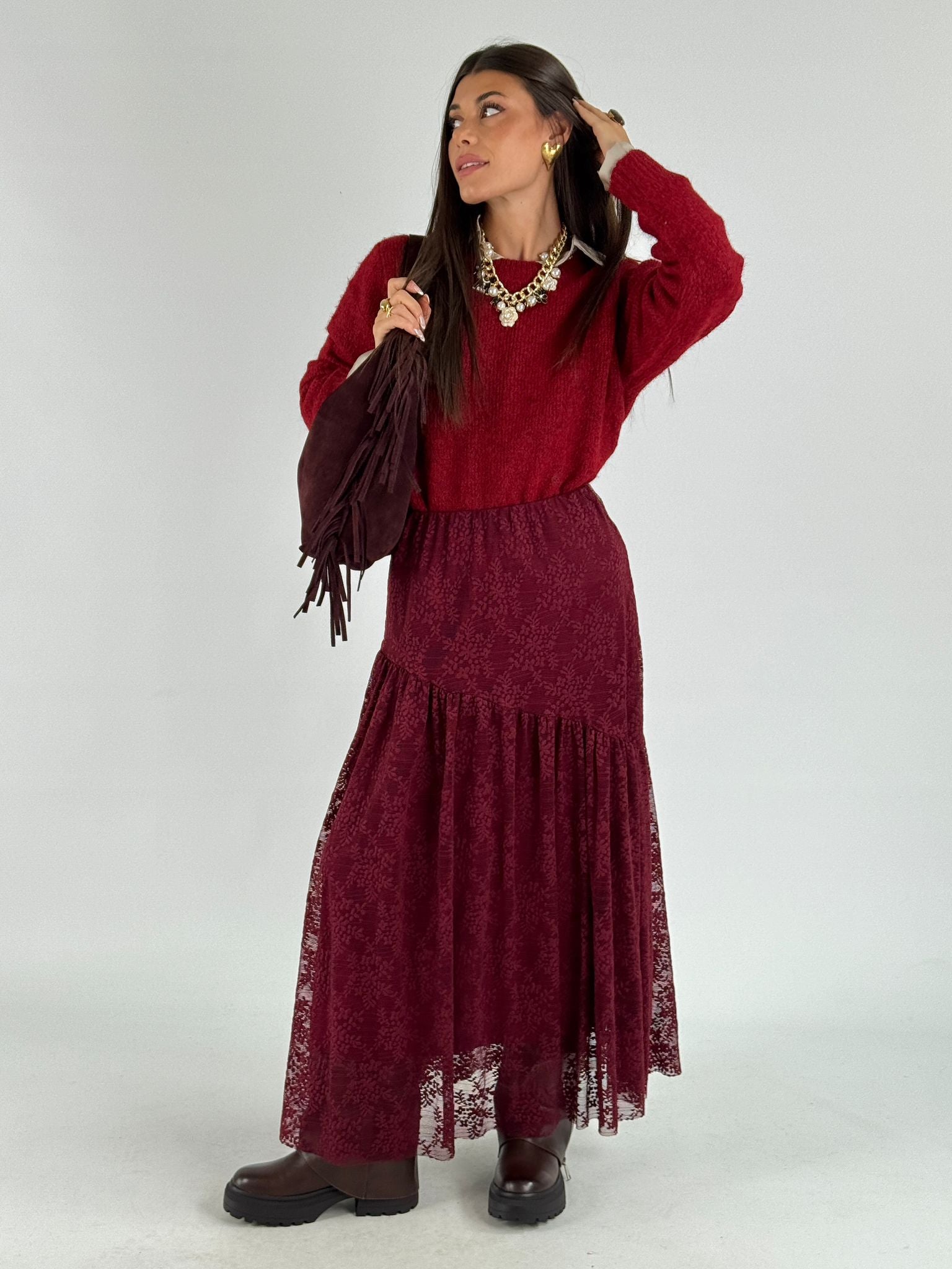 Gonna pizzo Genova bordeaux