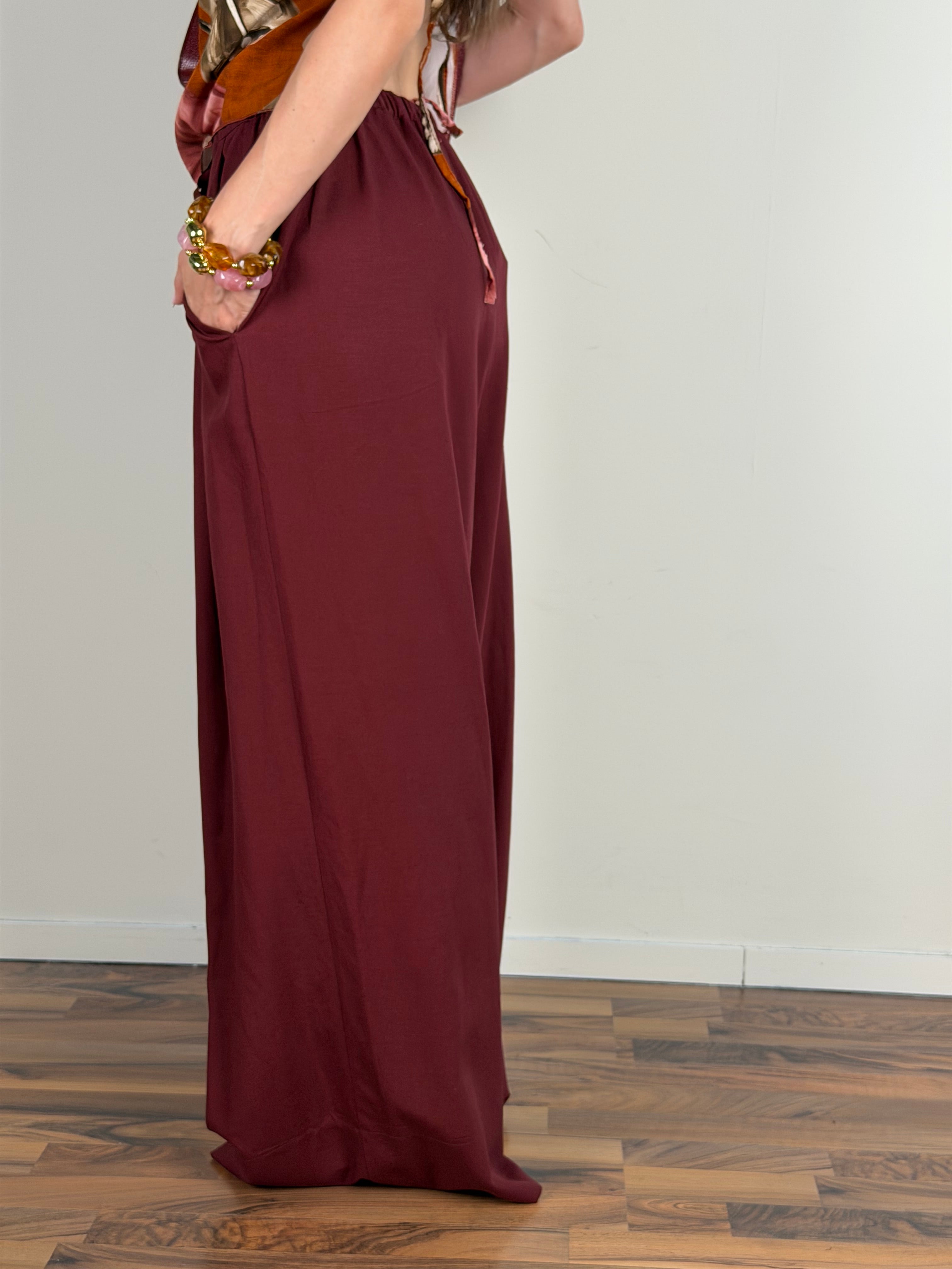 Pantalone lino Mirage bordeaux