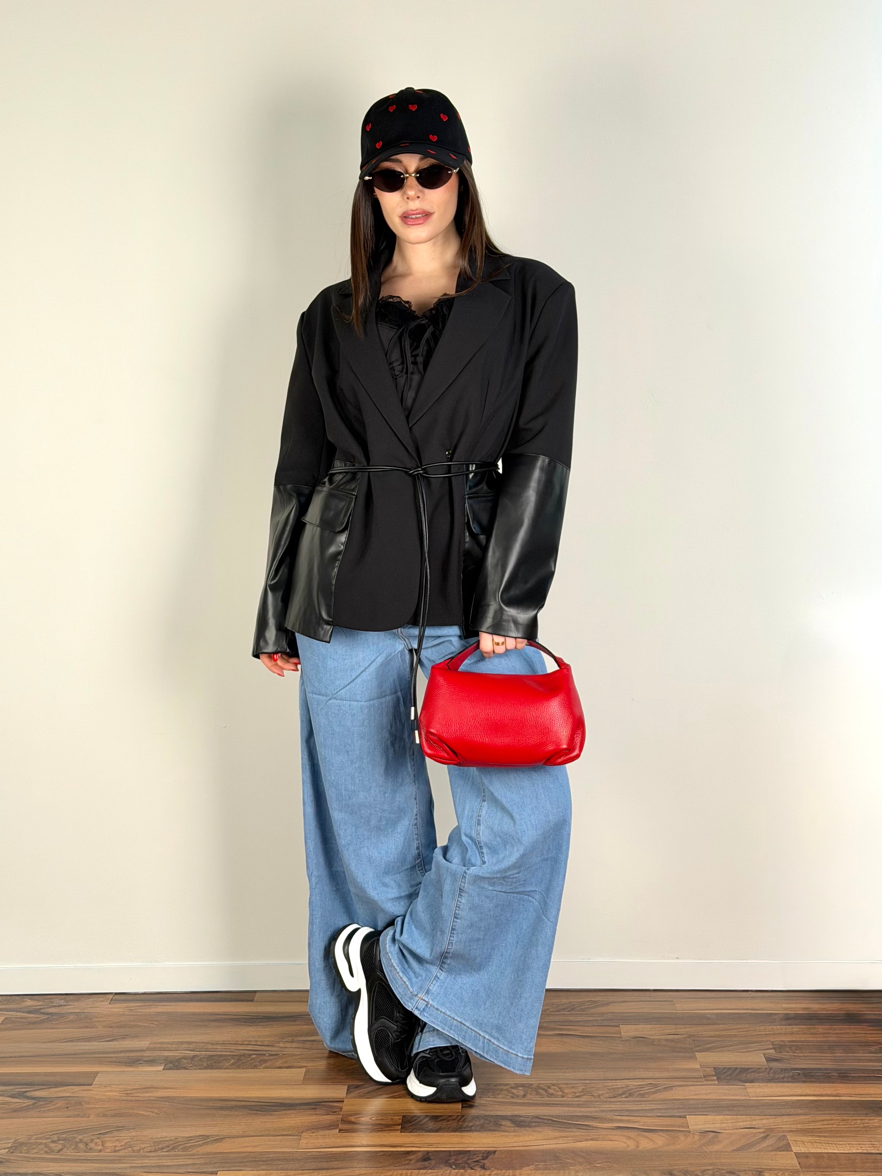 Giacca premium inserti in ecopelle nero