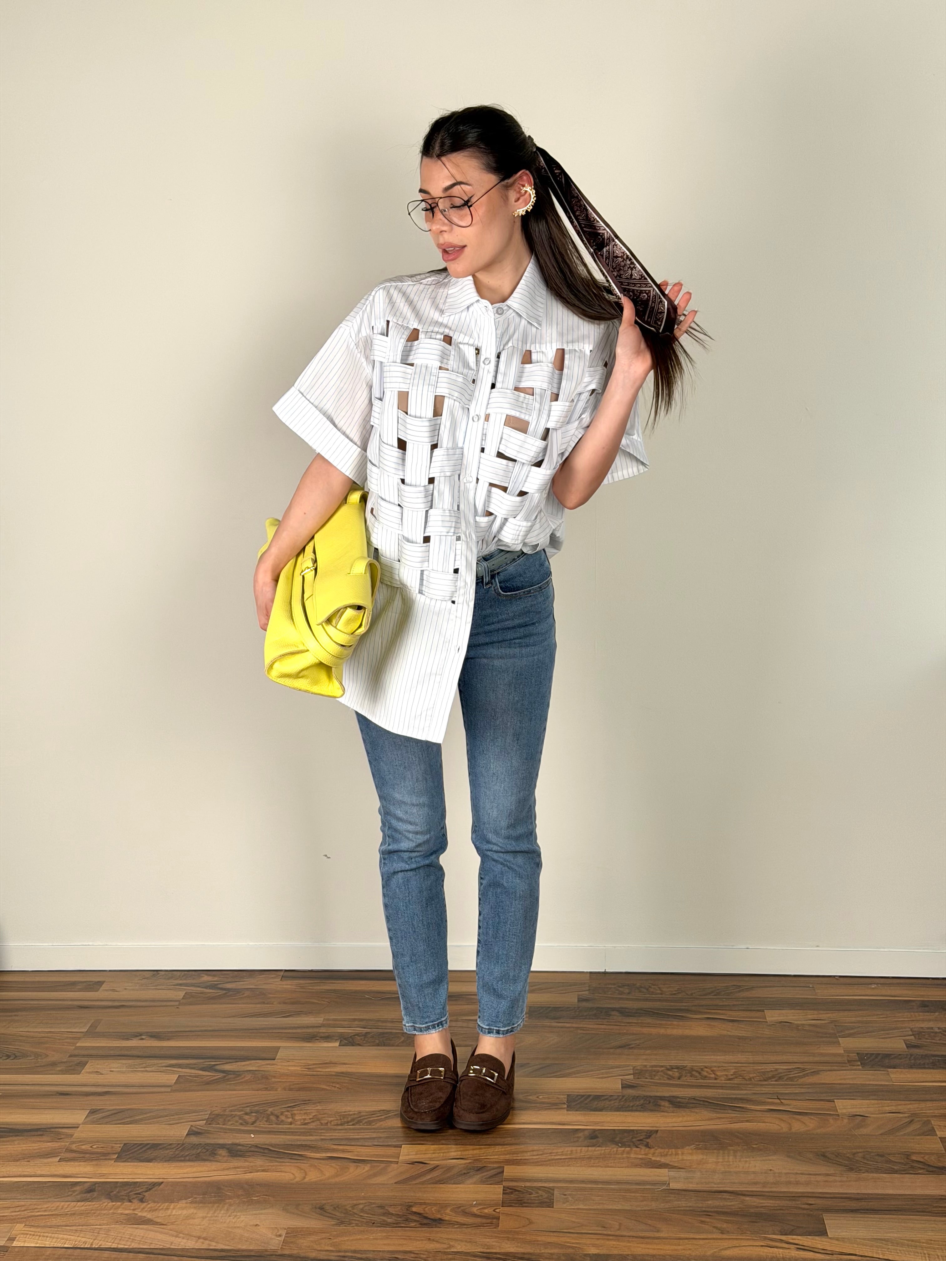 Camicia super intreccio bianca