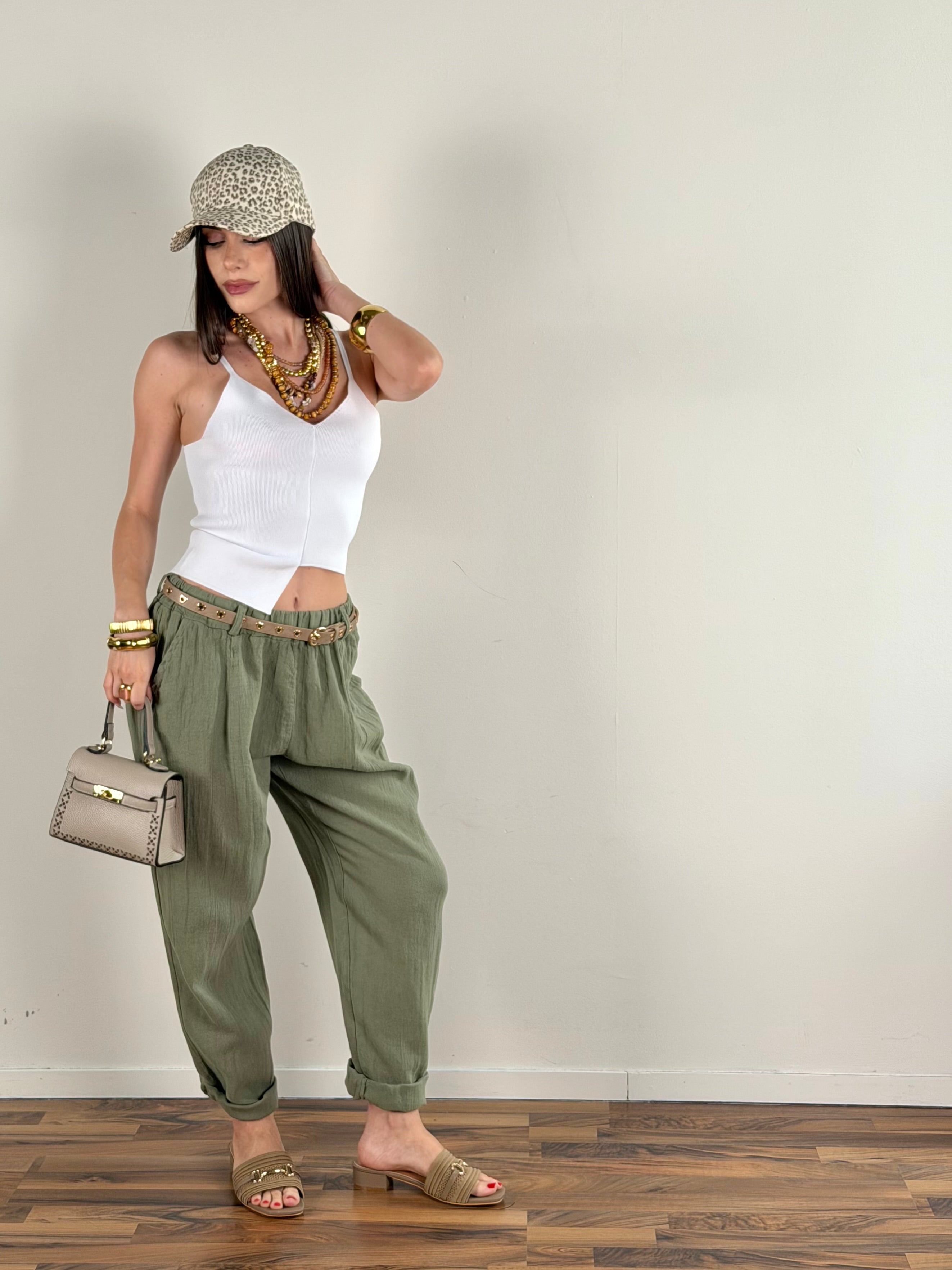 Pantalone lino Kora verde