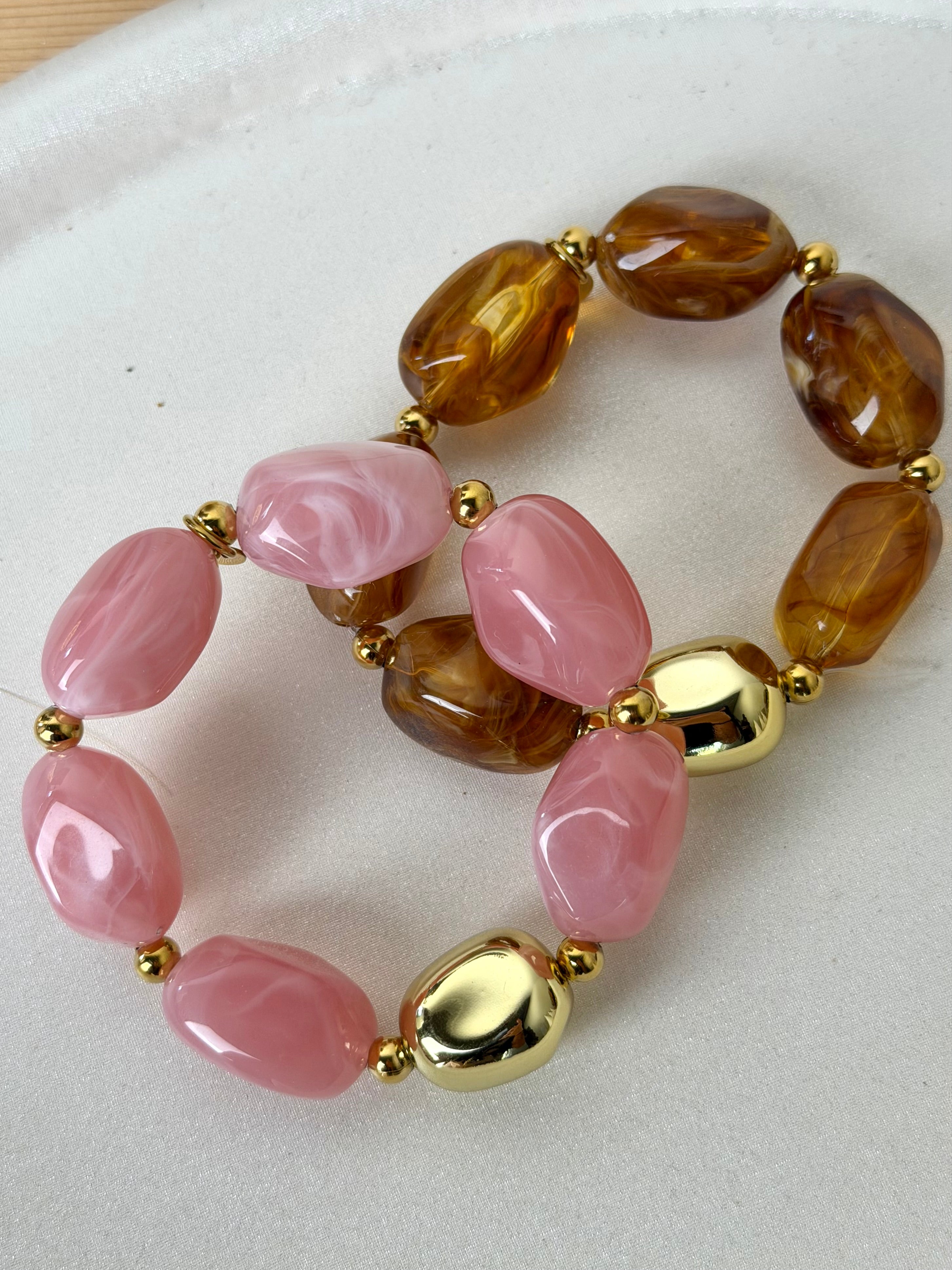 Bracciale elastico e pietre 2 colori - collezione pink&brown