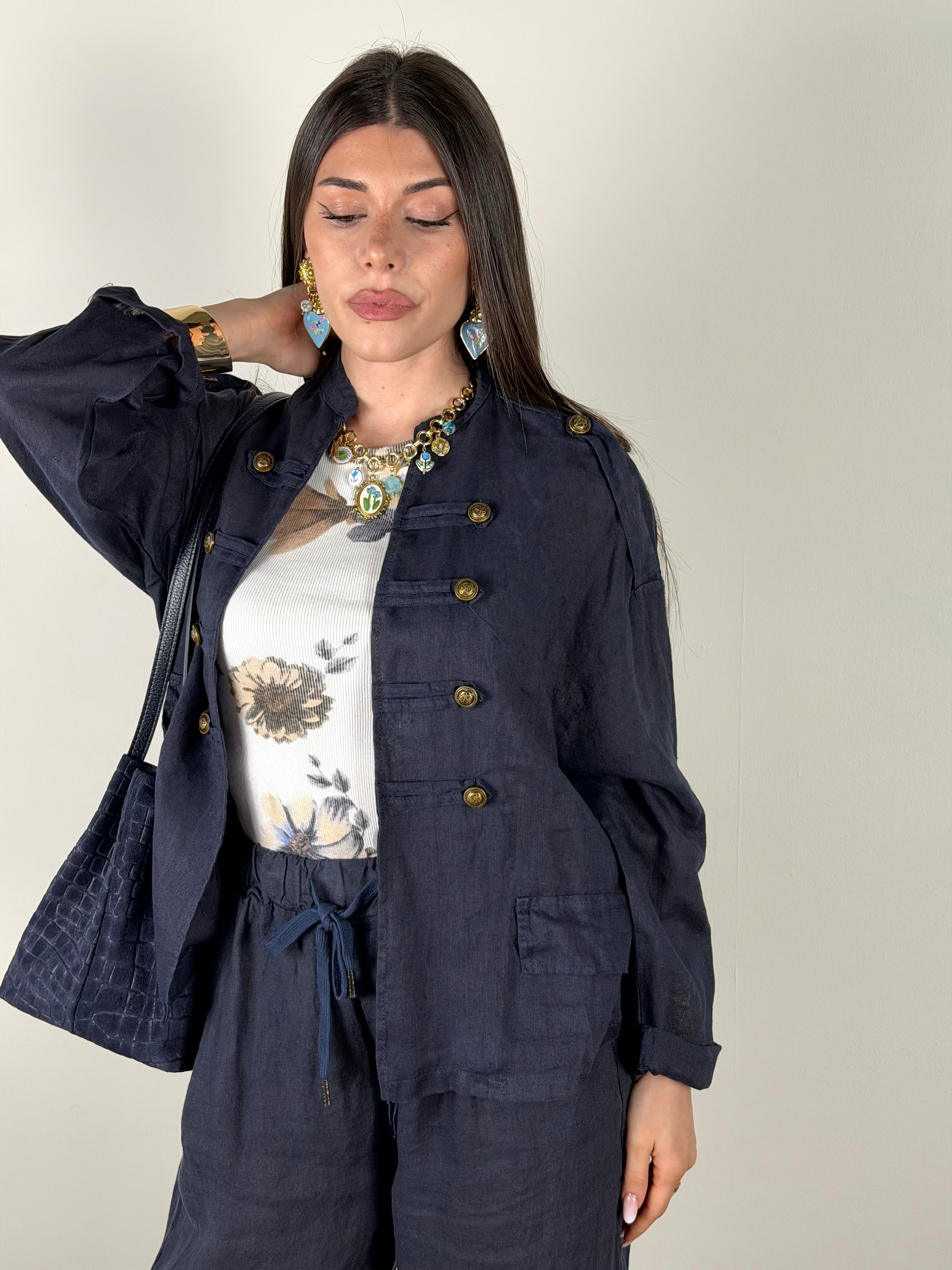 Giacca Lino Napoleone blu