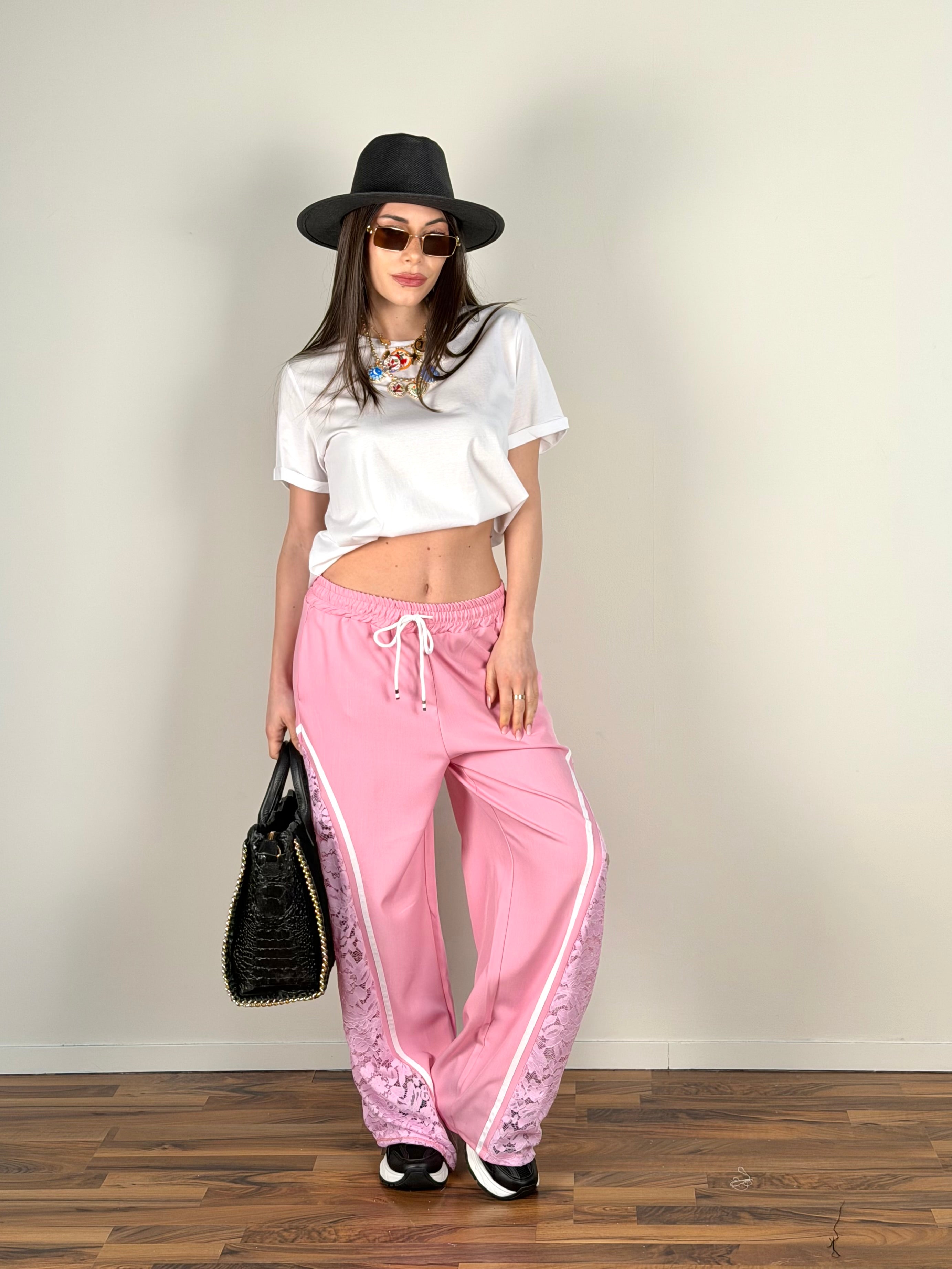 Pantalone tuta pizzo rosa
