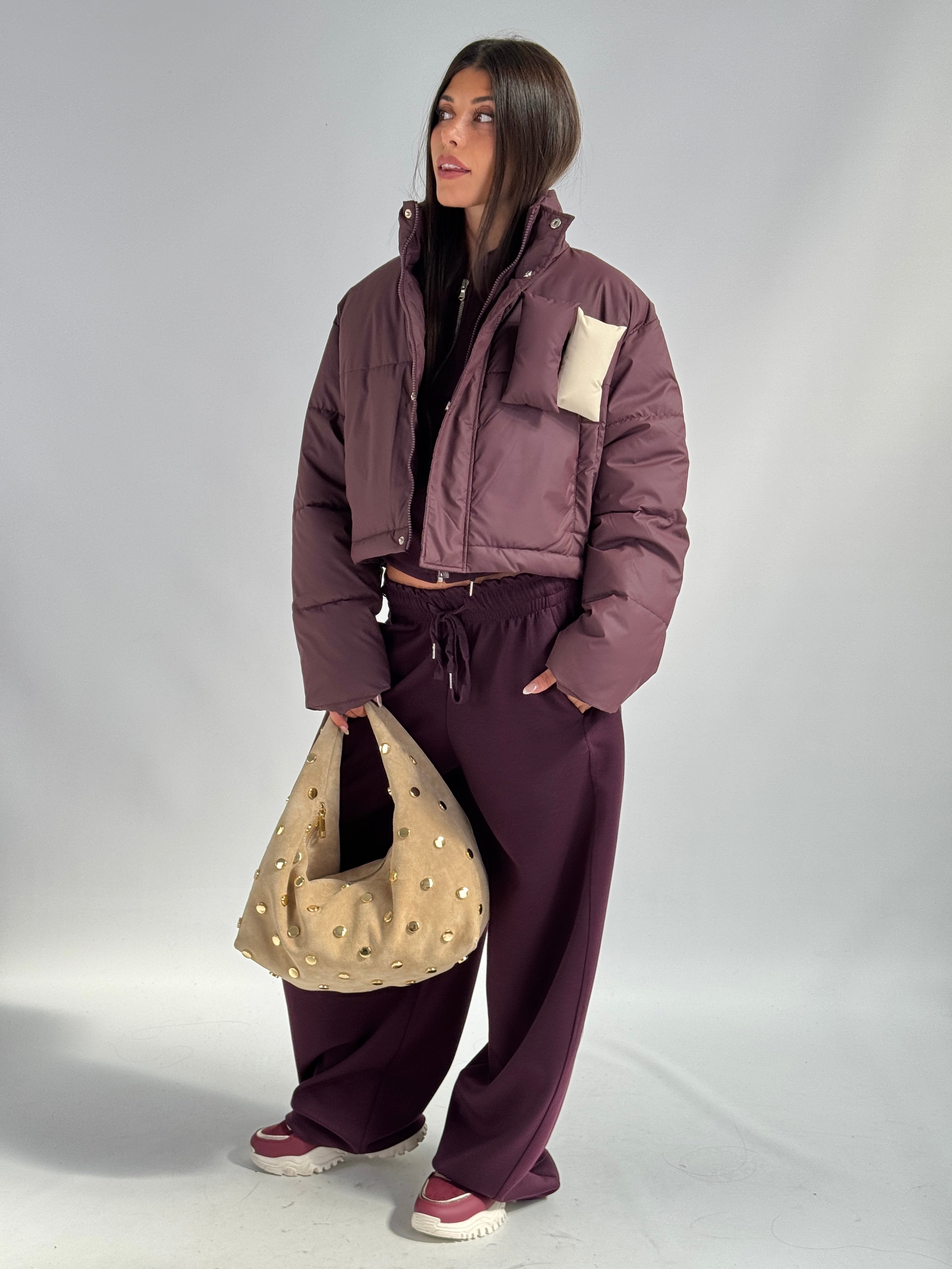 Piumino crop bordeaux