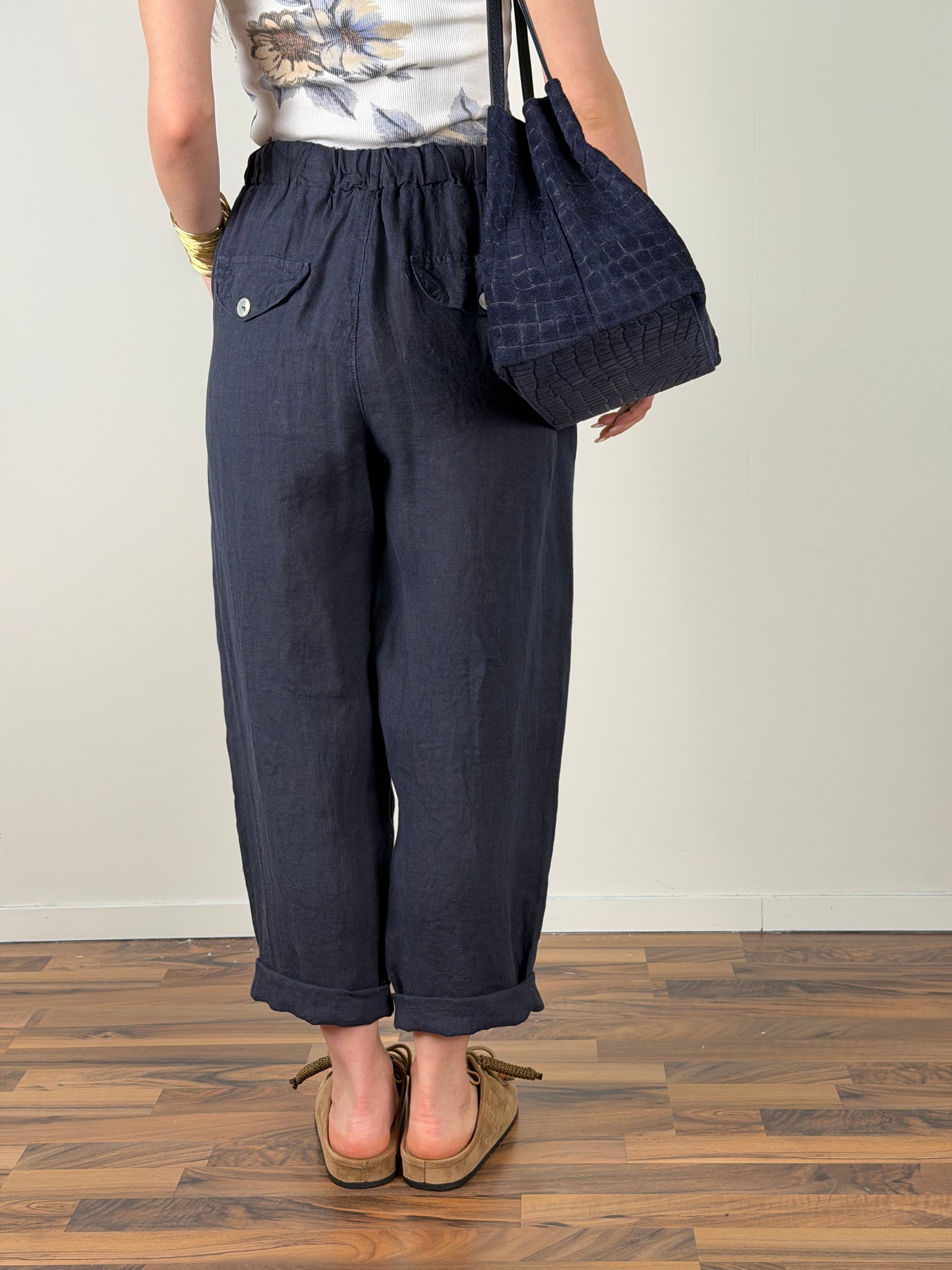 Pantalone lino Napoleone blu