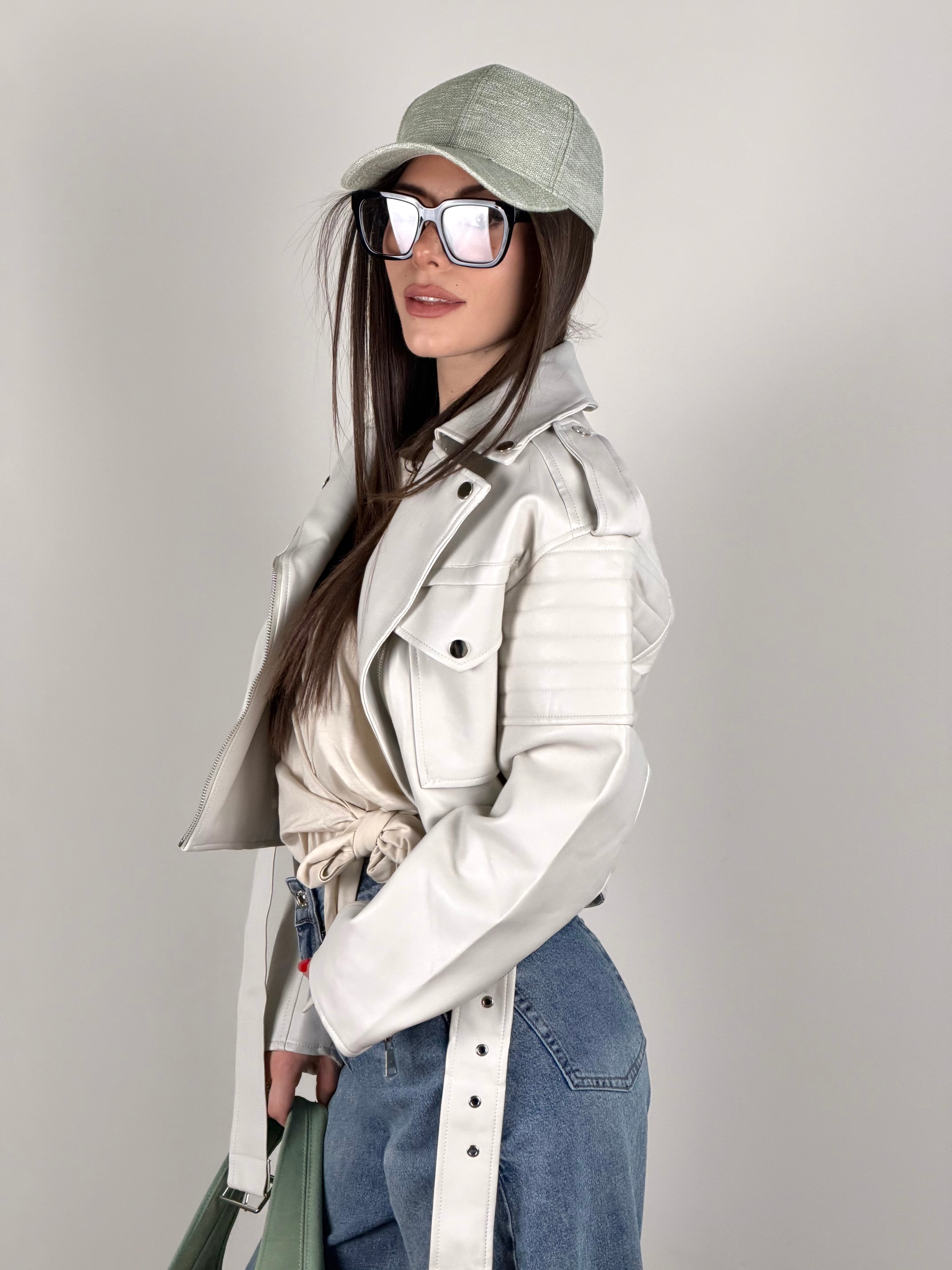 Chiodo ecopelle bronx beige