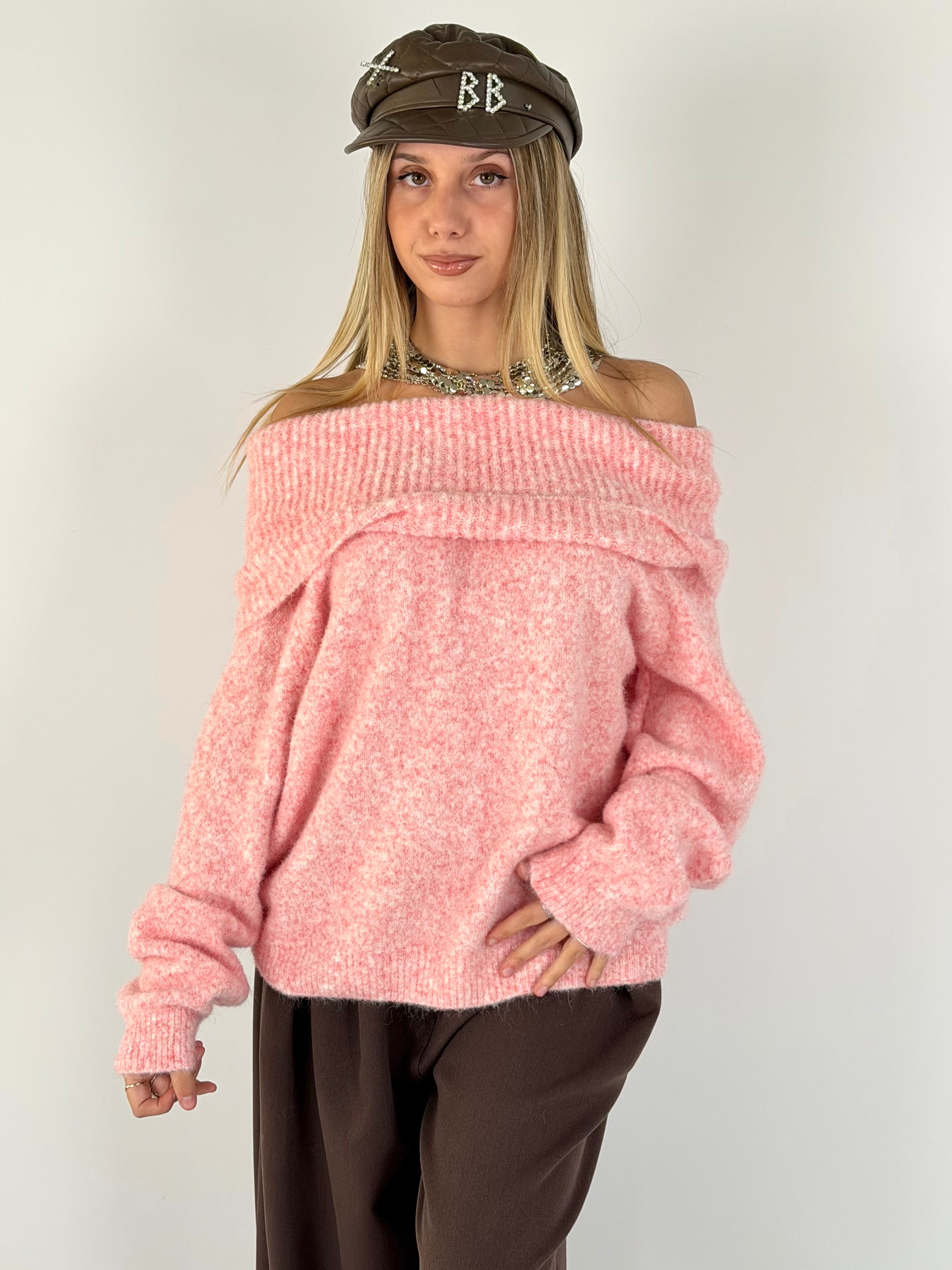 Maglia scollo a barca rosa