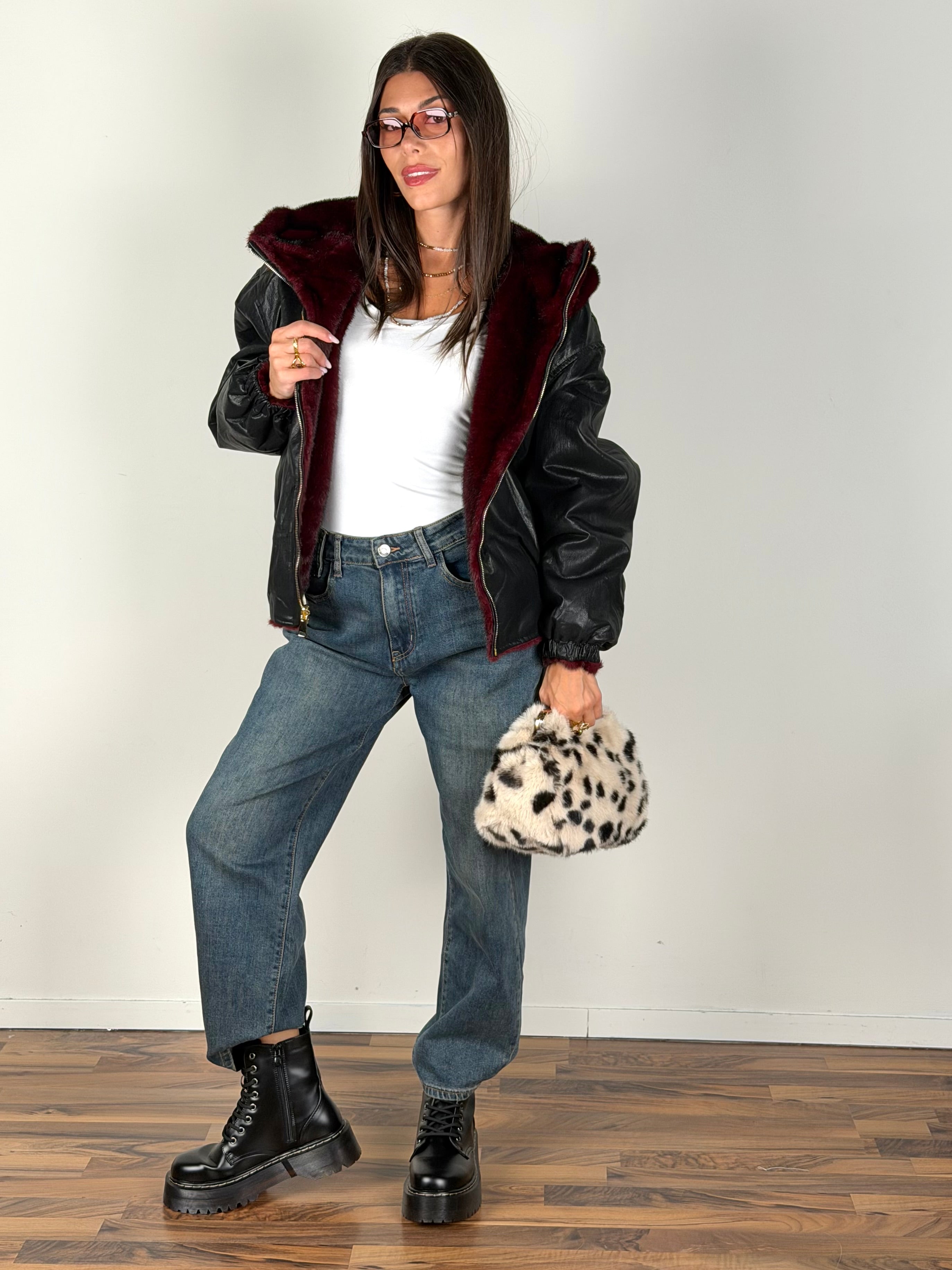Pelliccia reversibile bordeaux