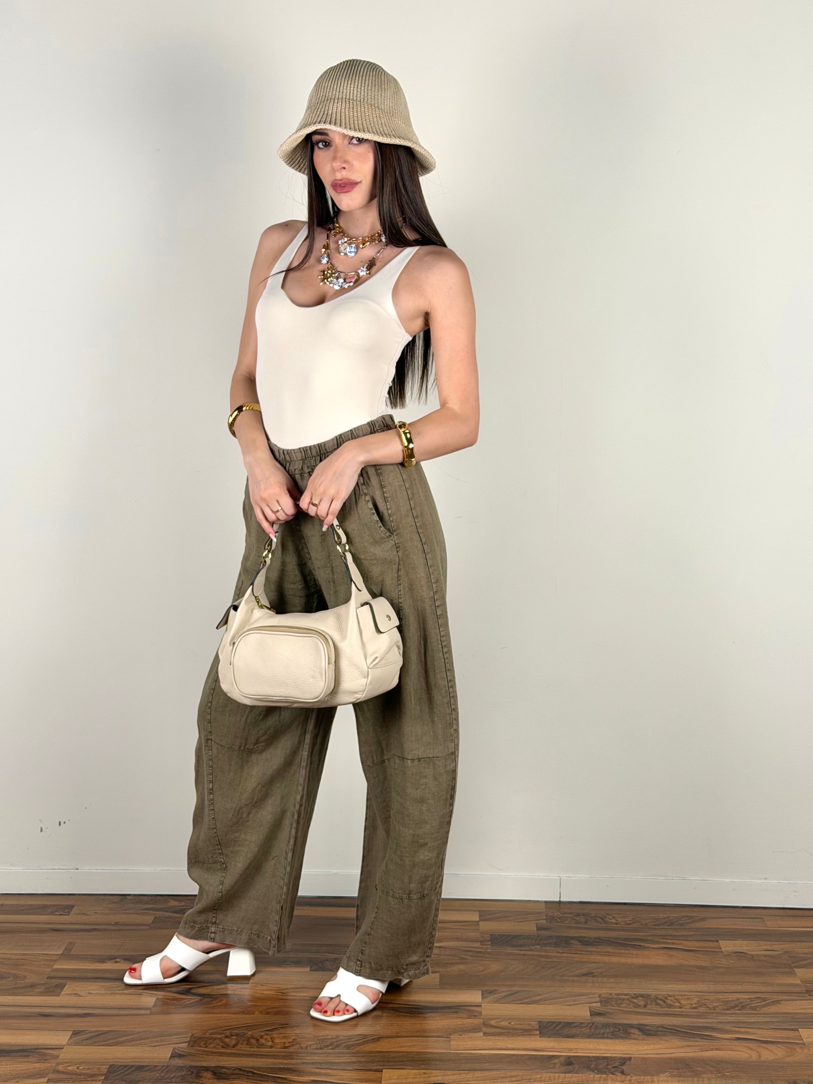 Pantalone puro lino Siena verde