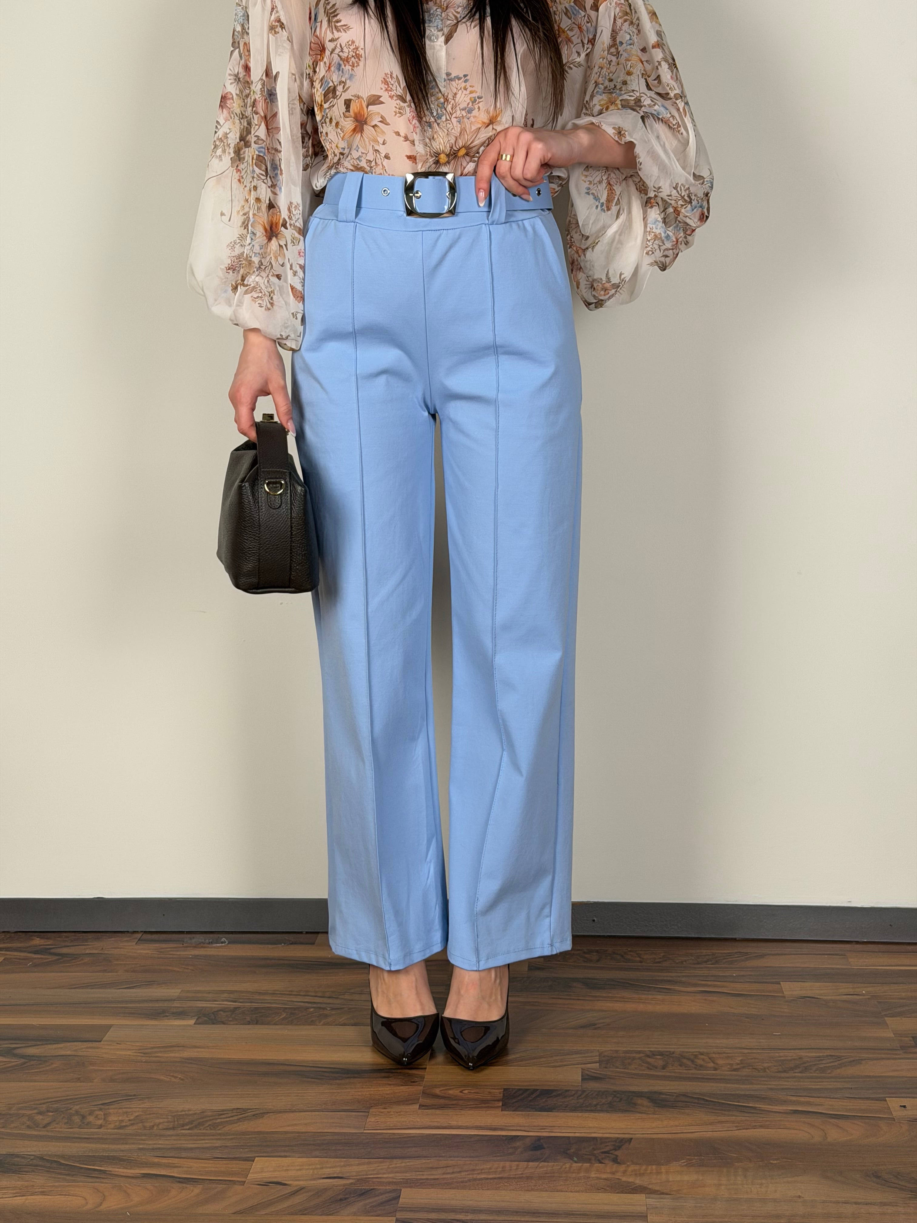 Pantalone maxi cintura celeste