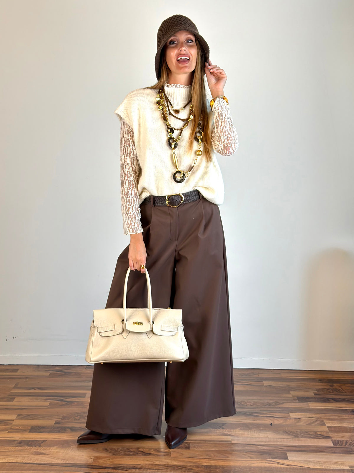 Maglia manica pizzo panna