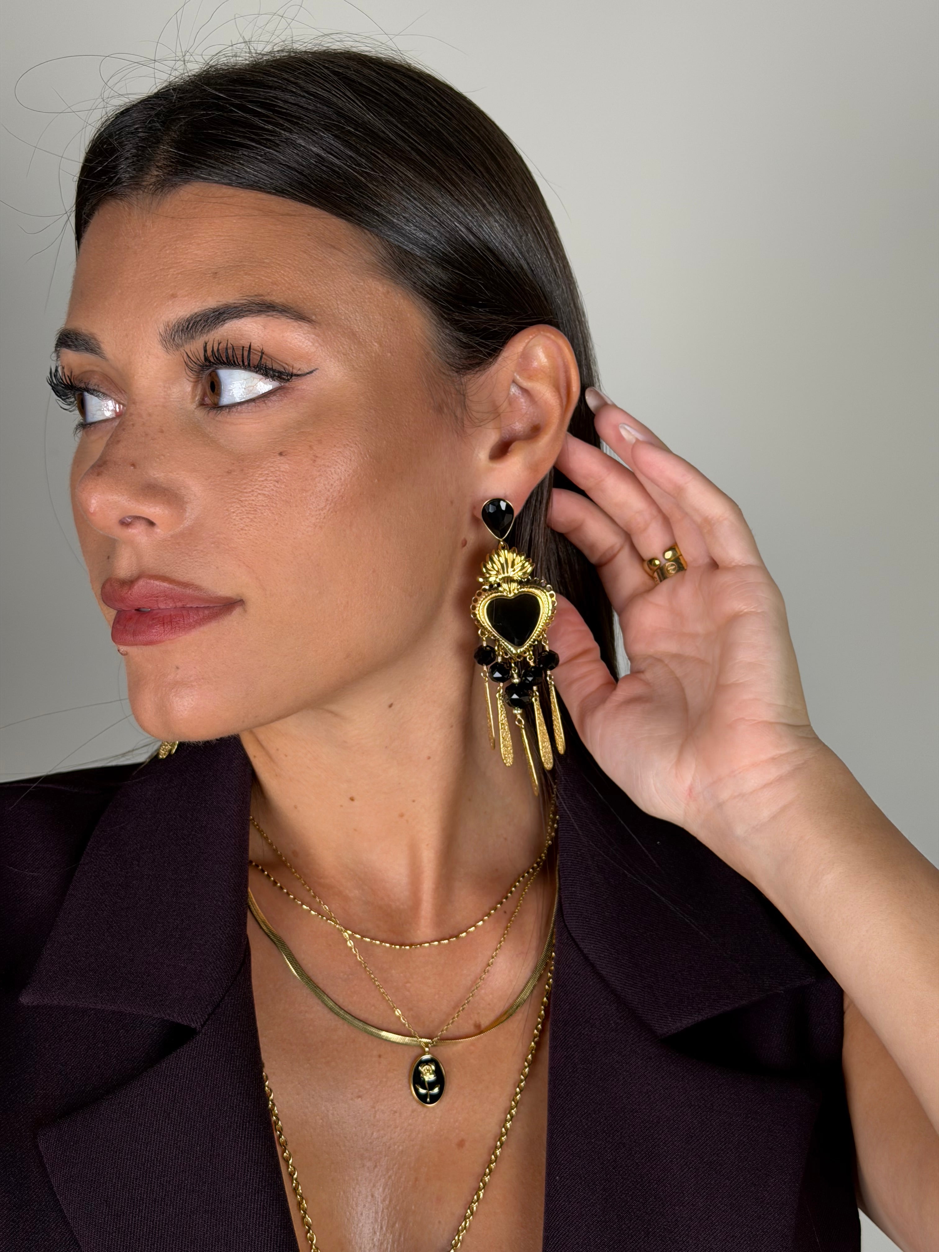 Orecchini cuore nero - collezione passion