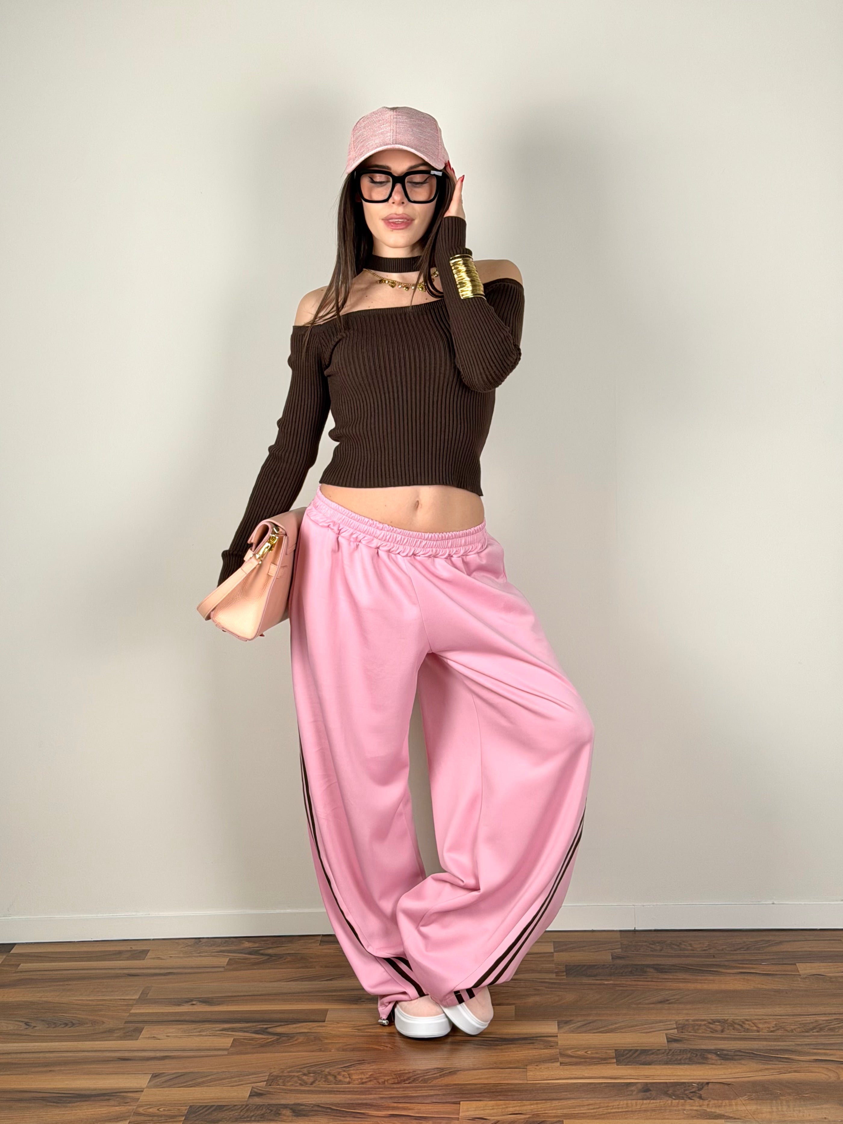 Pantalone tuta banda rosa