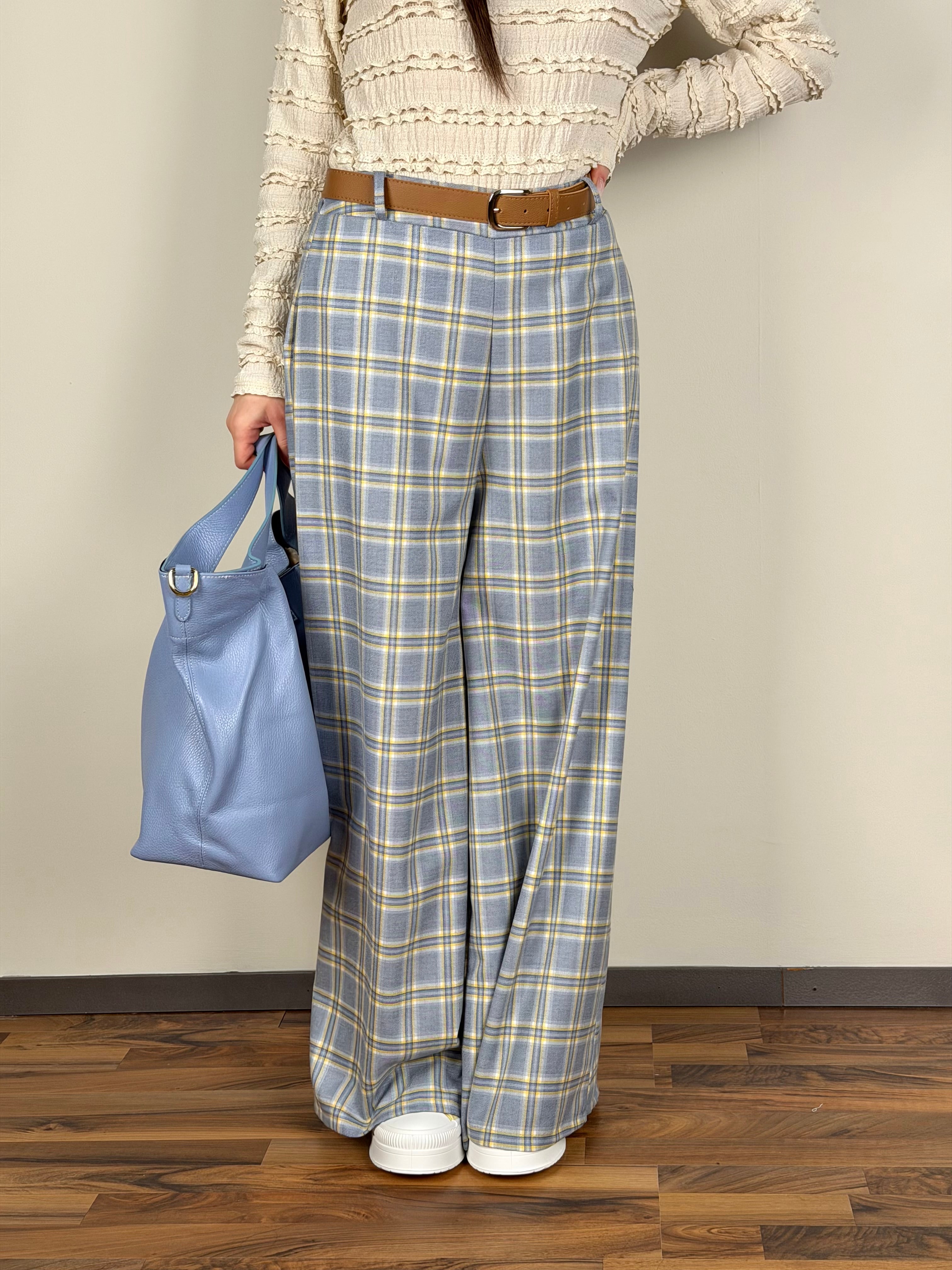 Pantalone check Siria celeste