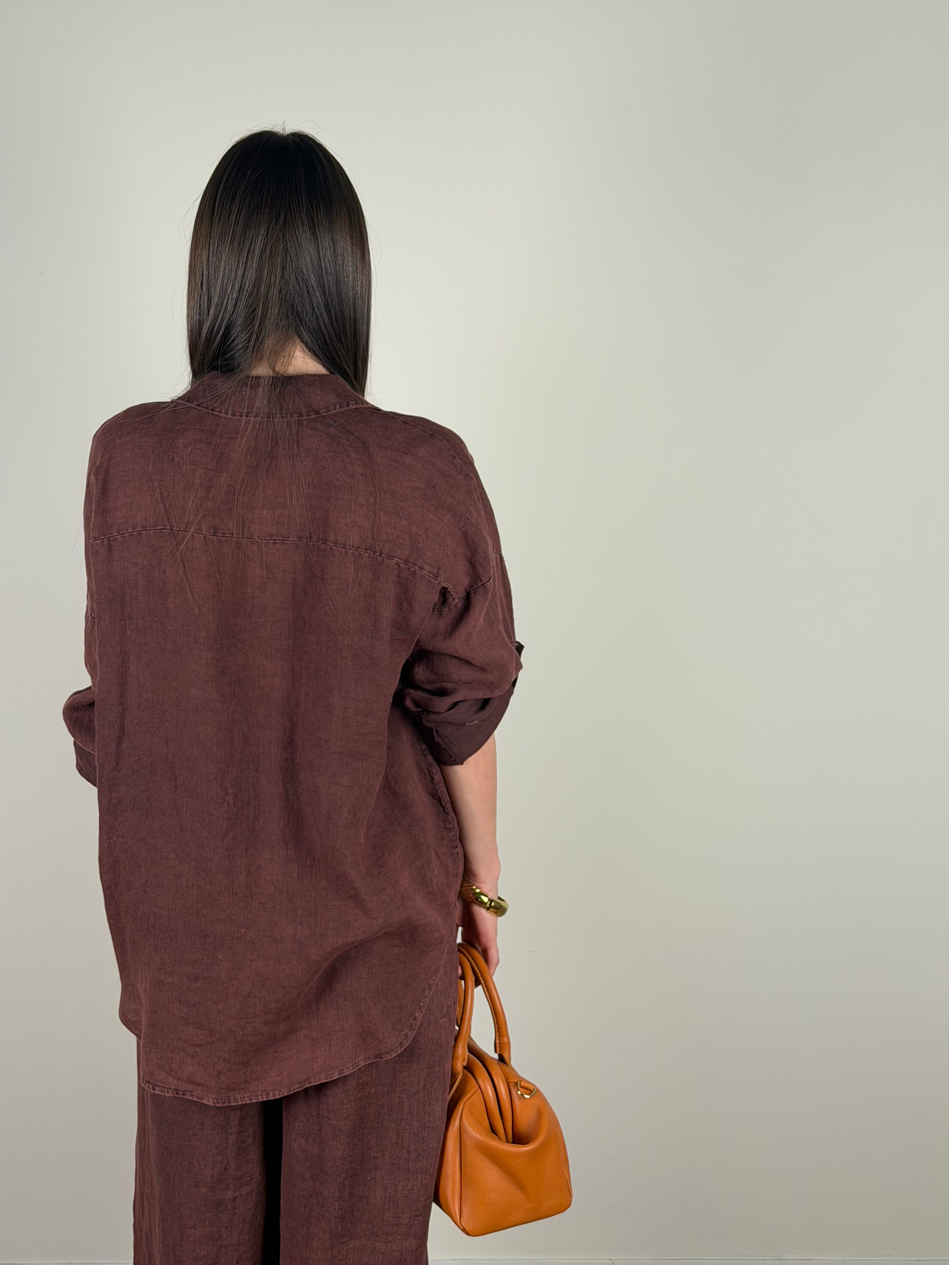 Camicia puro lino Siena bordeaux